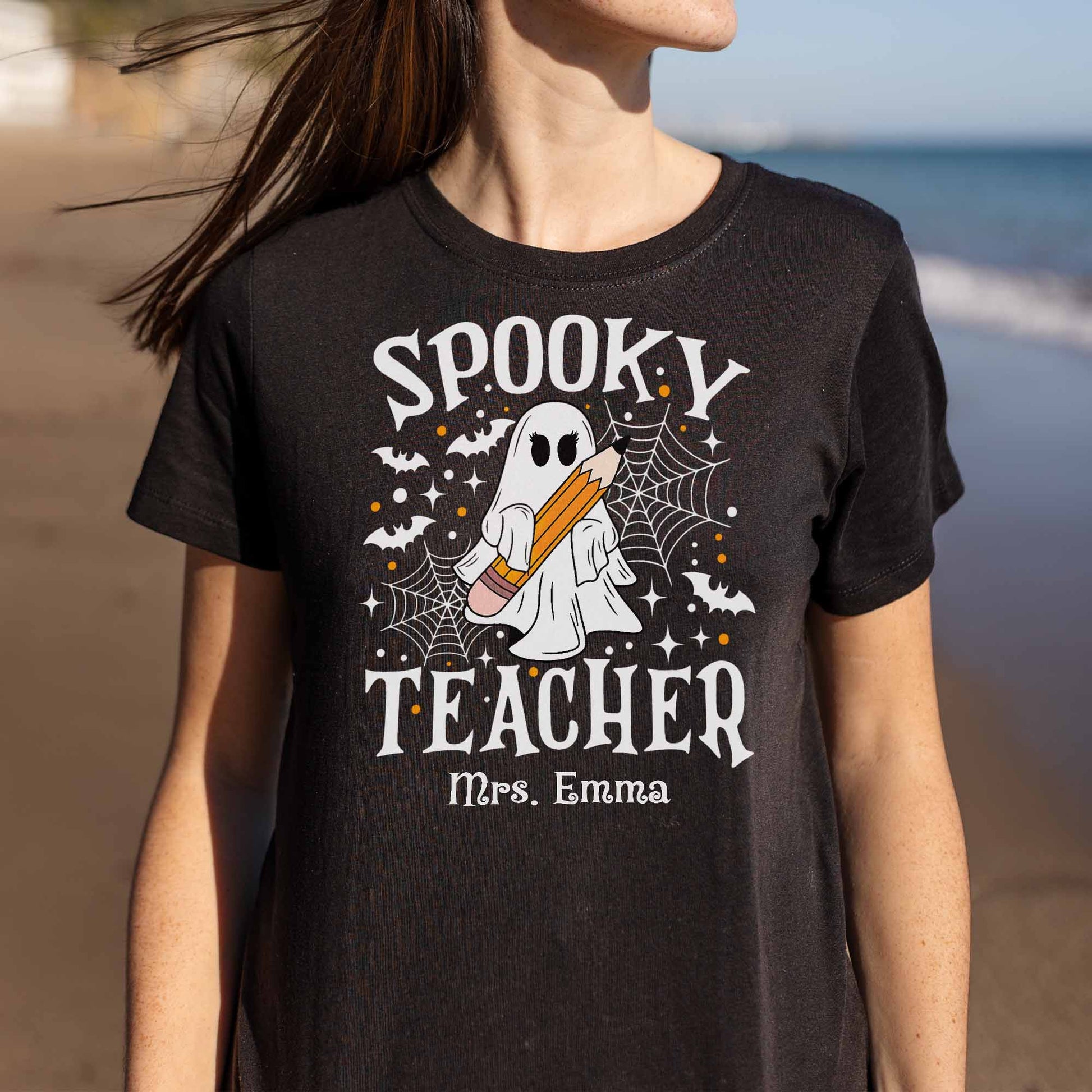 Spooky Teacher With Ghost And Spider Webs