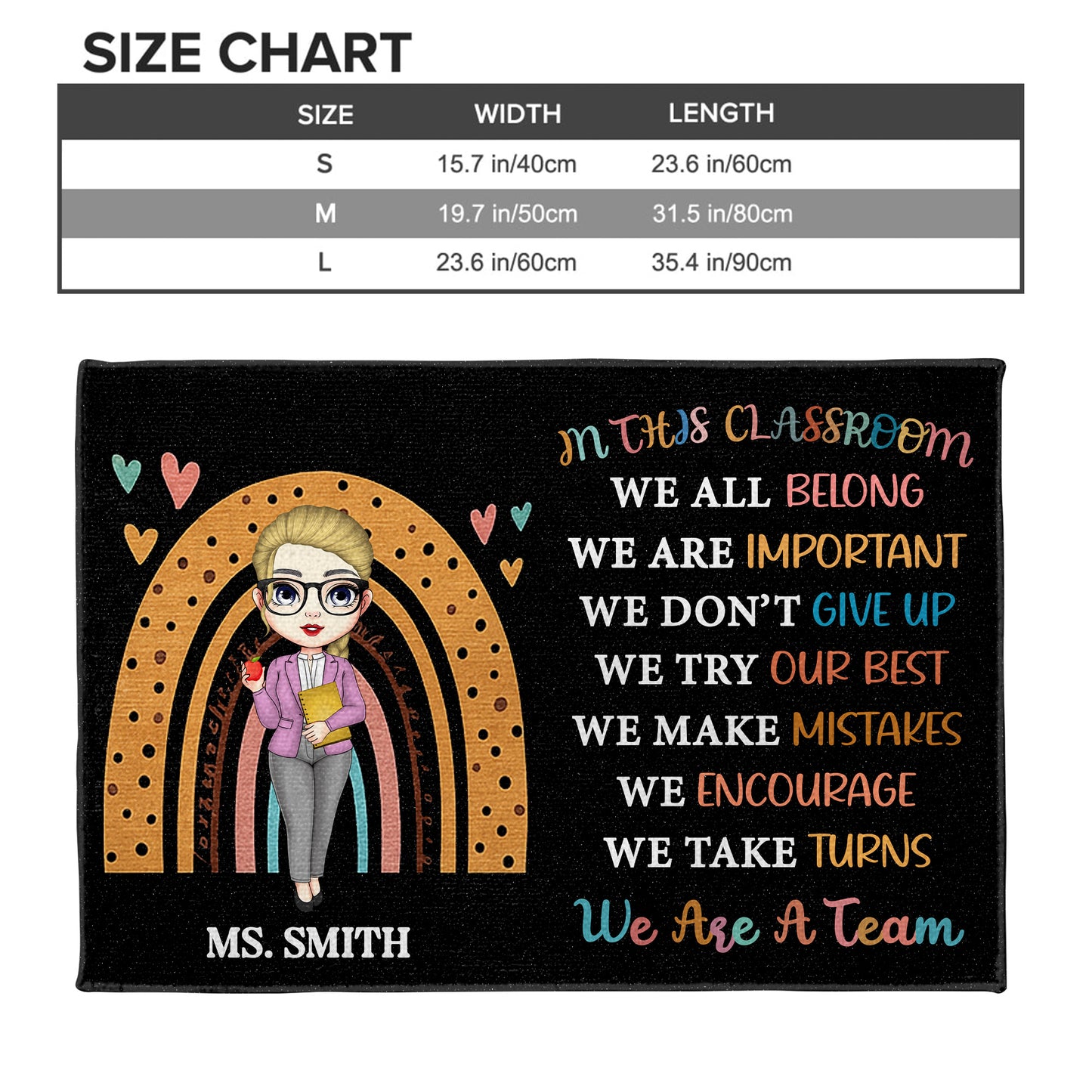 In This Classroom We All Belong, Educational Doormat - Personalized Custom Doormat - TEACH037_DRM