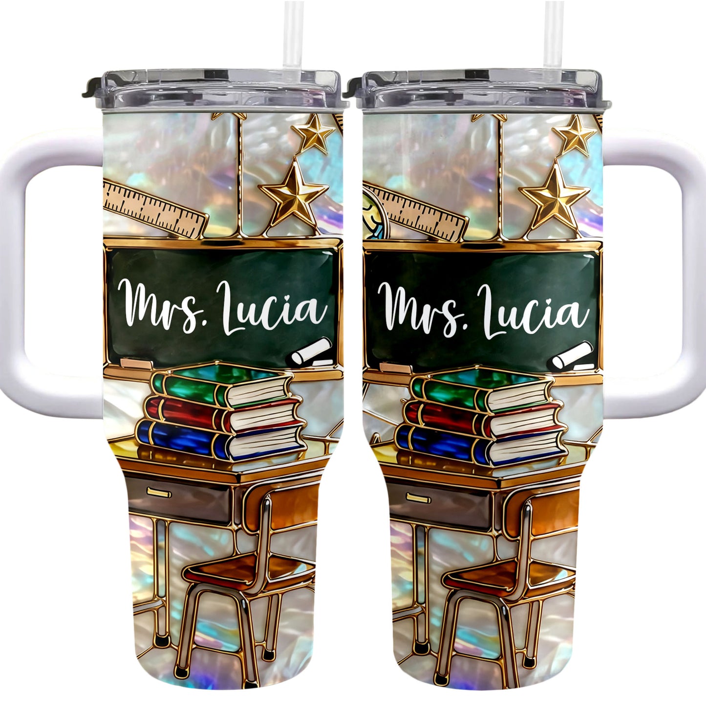 Mrs Teacher With Books Chalkboard And Stars School Design