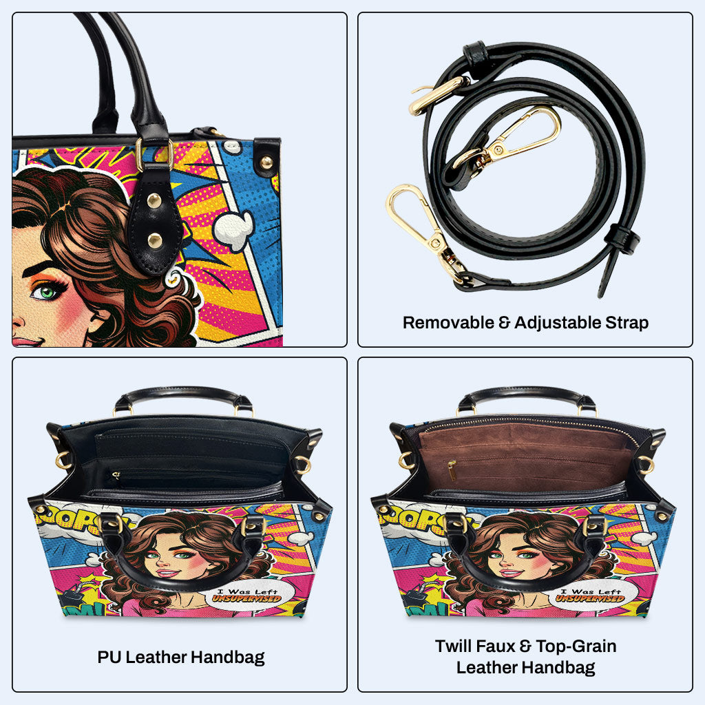 J'ai été laissé sans surveillance - Sac à main en cuir personnalisé - UNSUP03