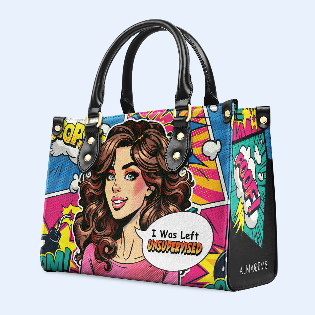 J'ai été laissé sans surveillance - Sac à main en cuir personnalisé - UNSUP03