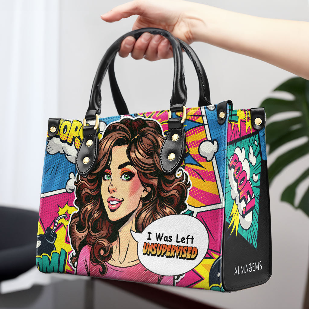J'ai été laissé sans surveillance - Sac à main en cuir personnalisé - UNSUP03