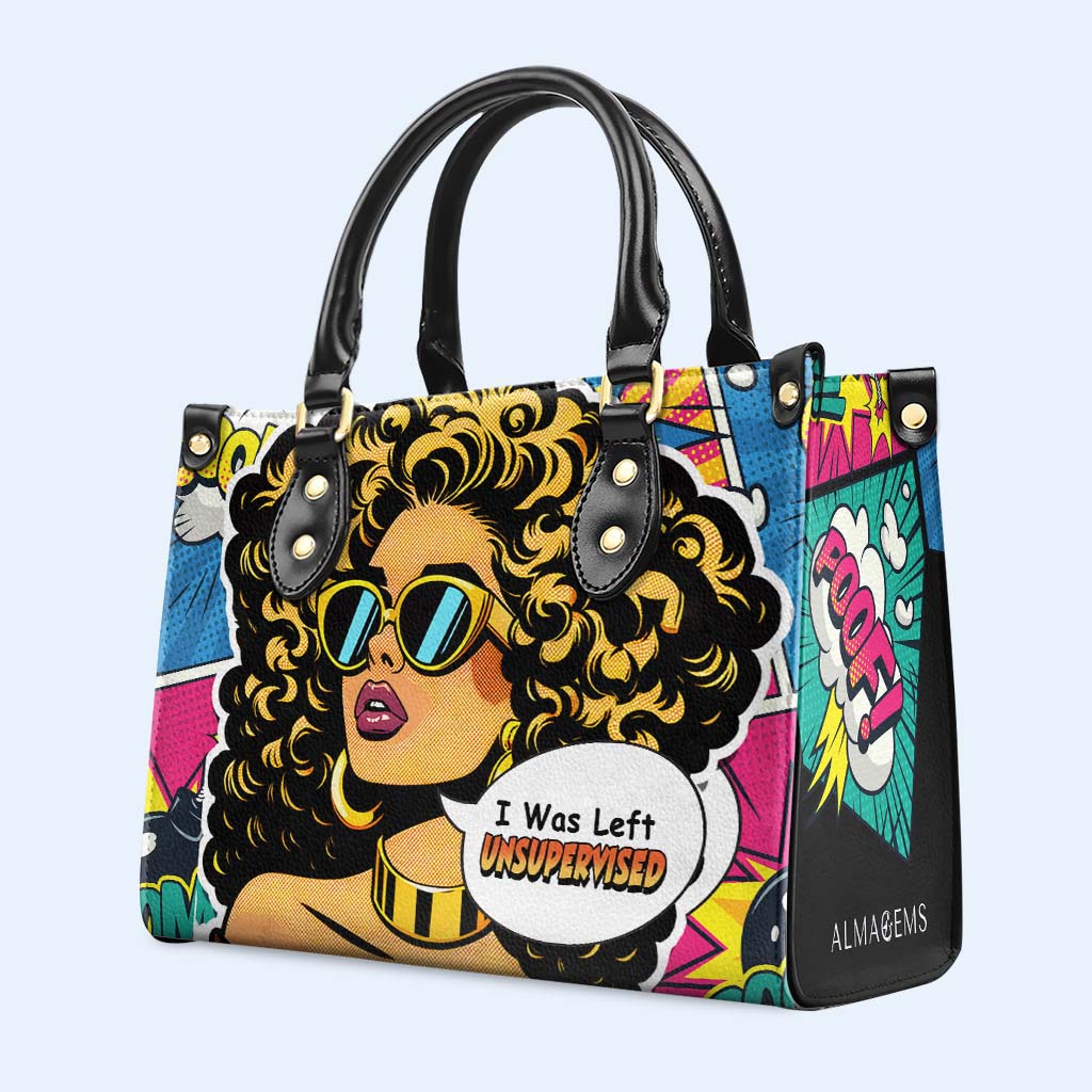 J'ai été laissé sans surveillance - Sac à main en cuir personnalisé - UNSUP06