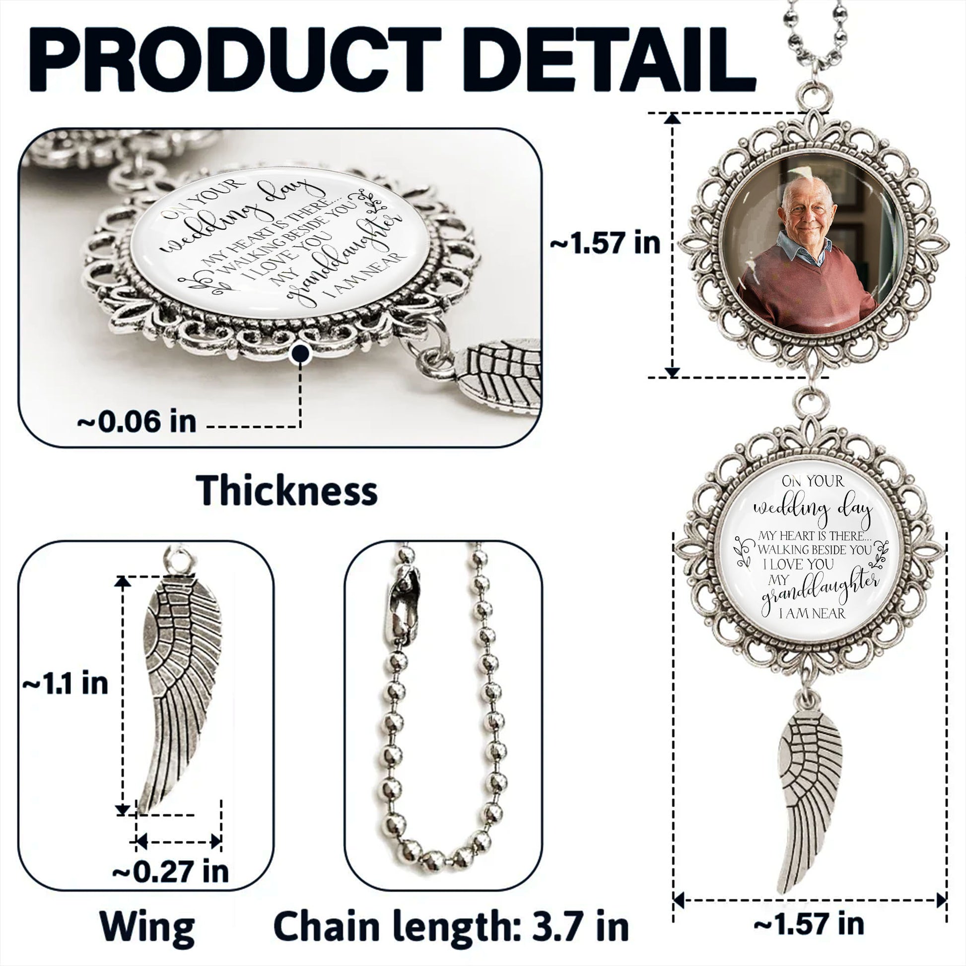 On Your Wedding Day My Heart Is There Angel Wing Pendant