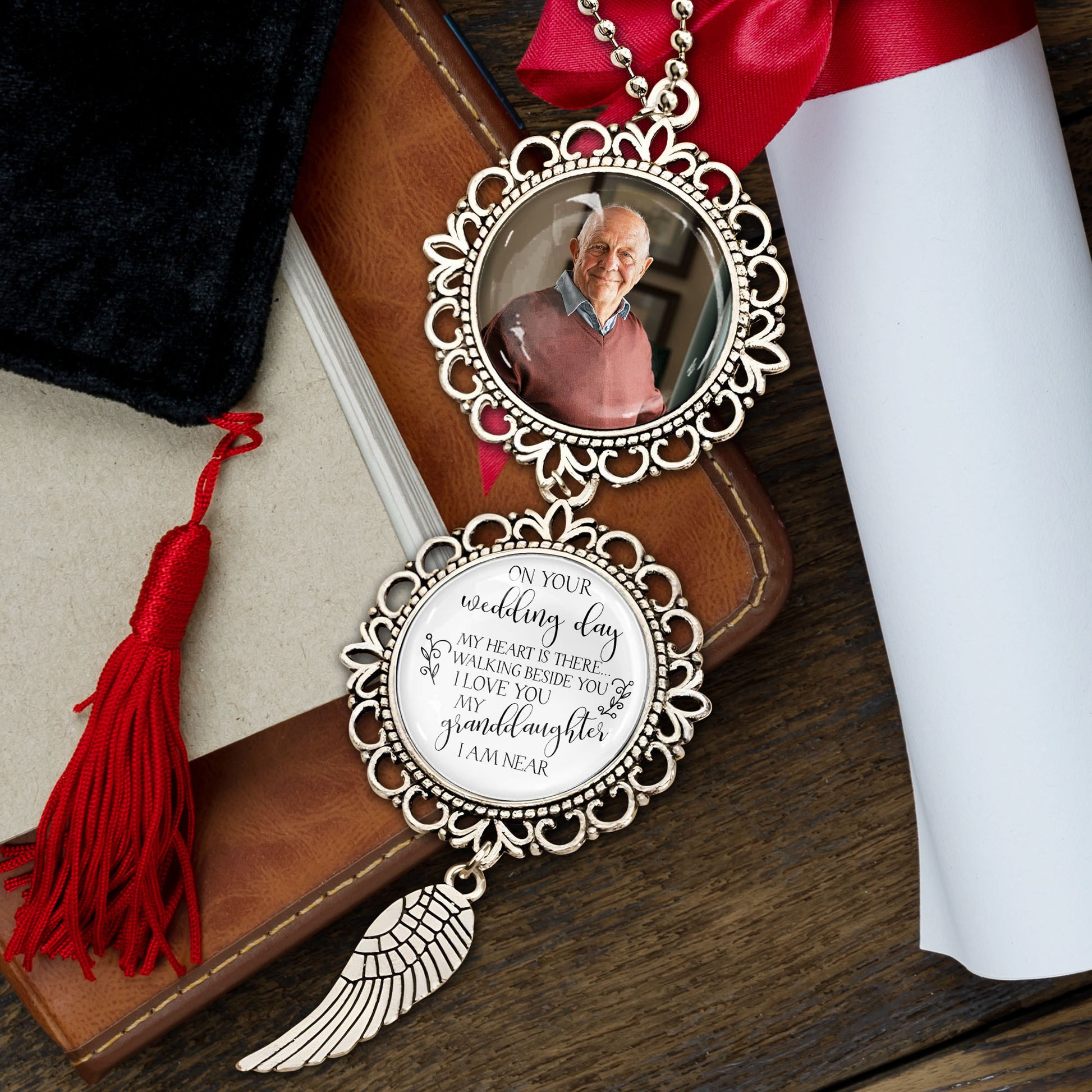 On Your Wedding Day My Heart Is There Angel Wing Pendant