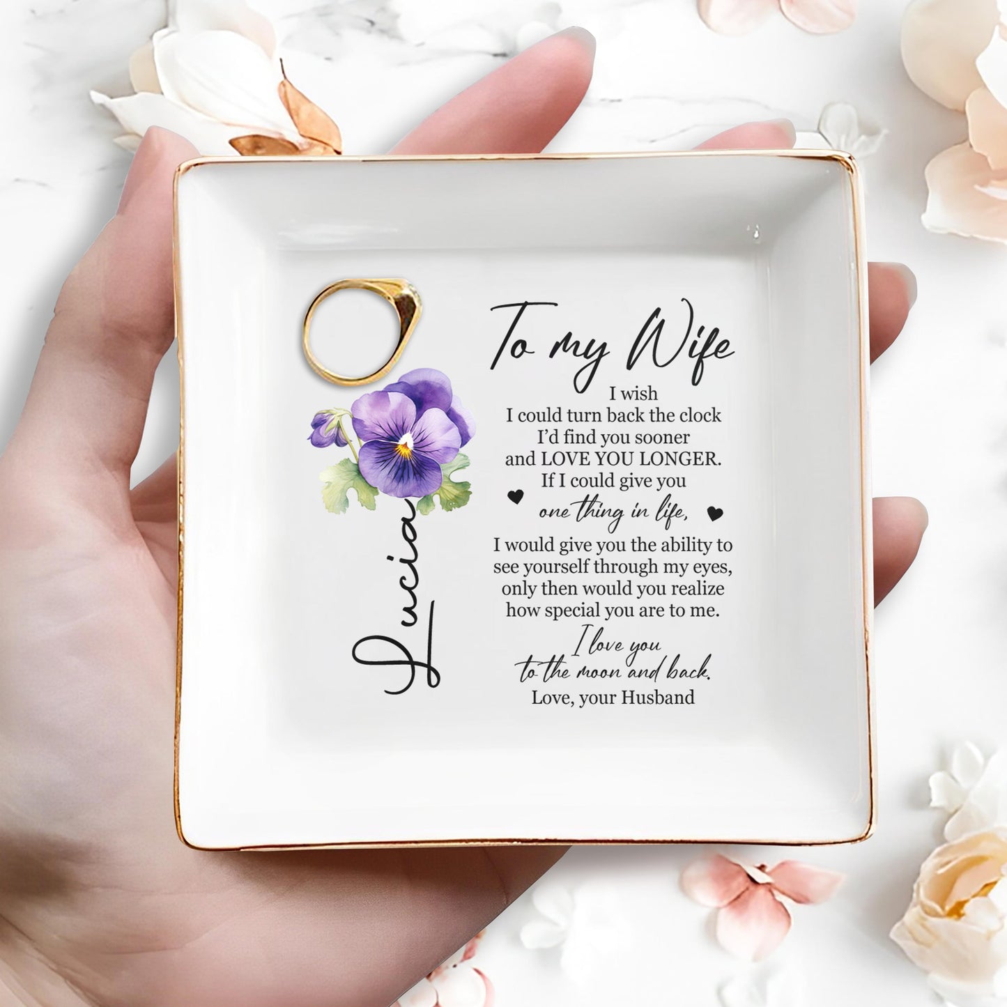 J'aimerais pouvoir remonter le temps Je t'aime jusqu'à la lune Plat à bijoux personnalisé - Plat à bijoux personnalisé - WIF007_SCRD