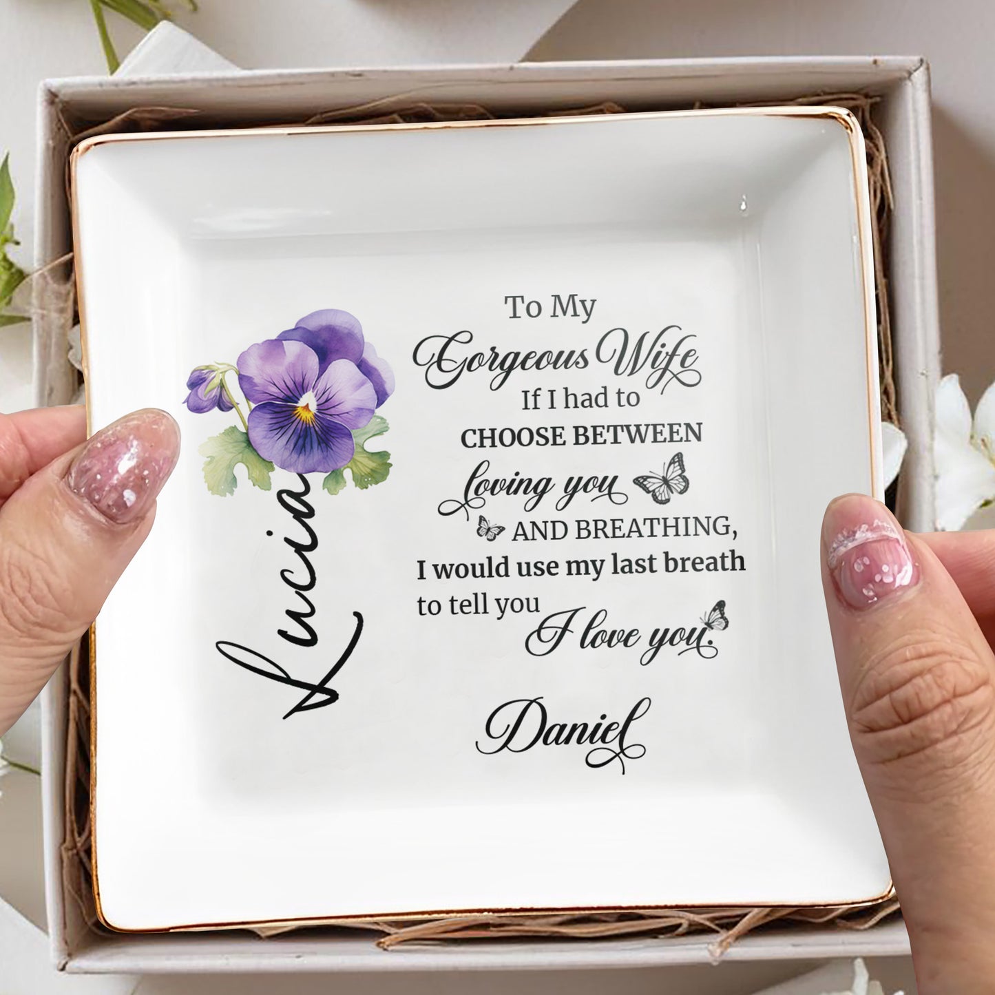 Choose Between Loving You And Breathing Romantic Quote With Violets And Butterflies