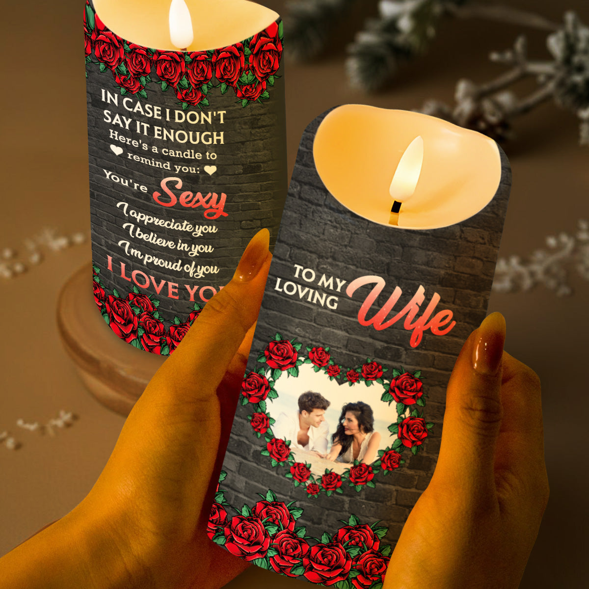 Loving Reminder Candle With Roses and Heart Design