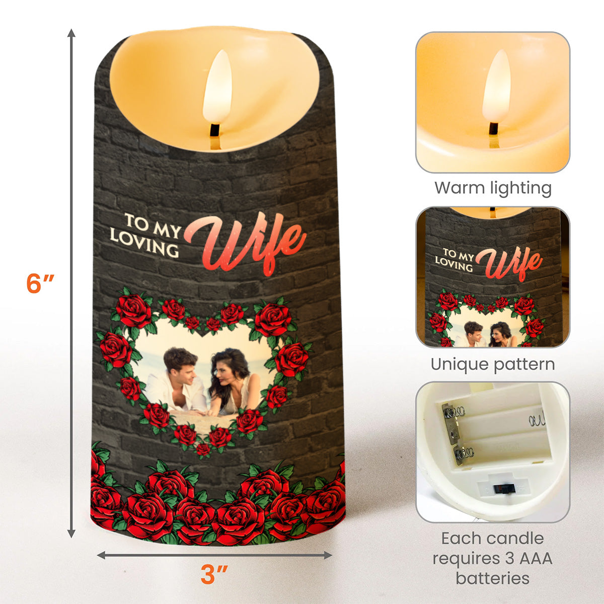 Loving Reminder Candle With Roses and Heart Design