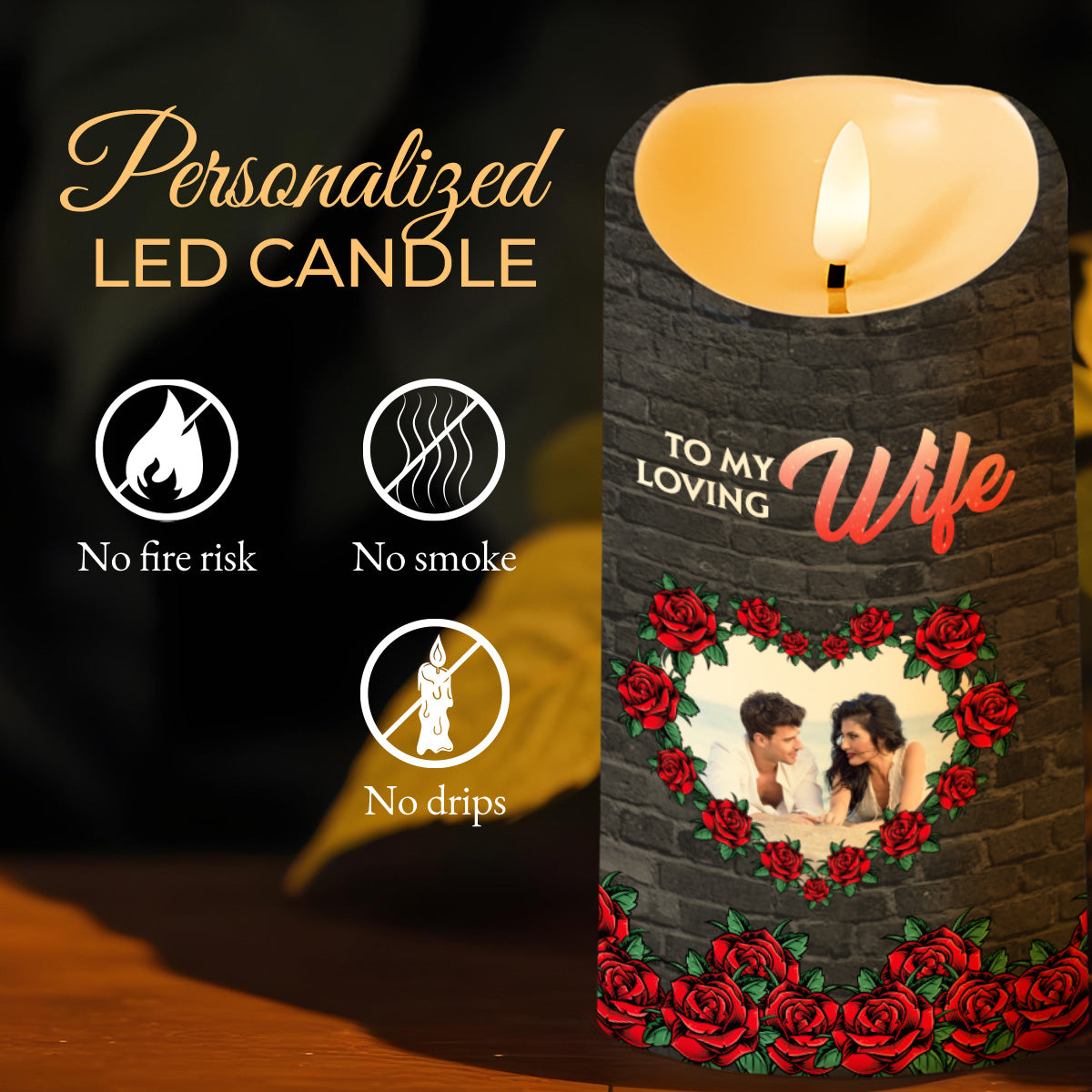 Loving Reminder Candle With Roses and Heart Design
