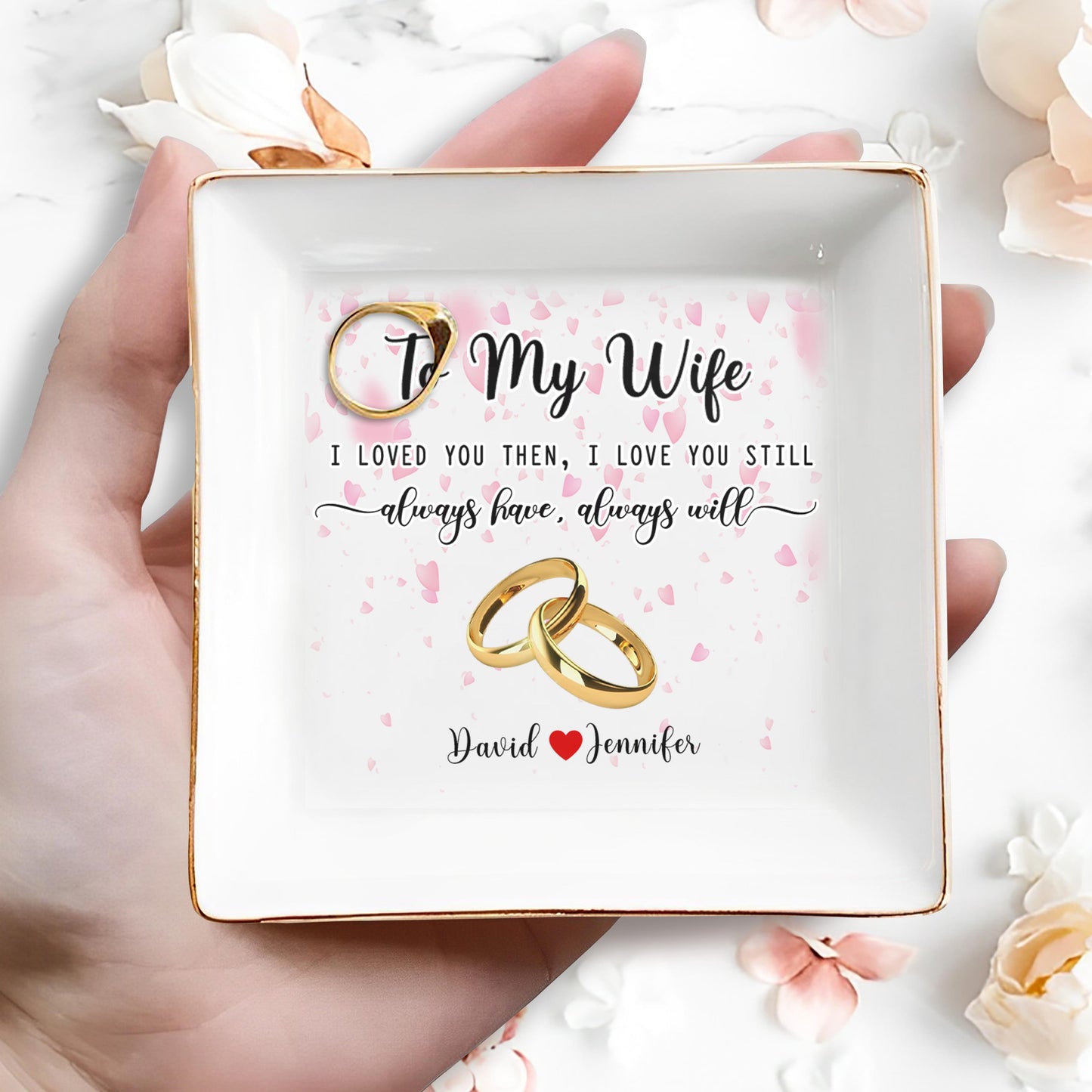 Wedding Anniversary Gift Featuring Wedding Rings And Hearts