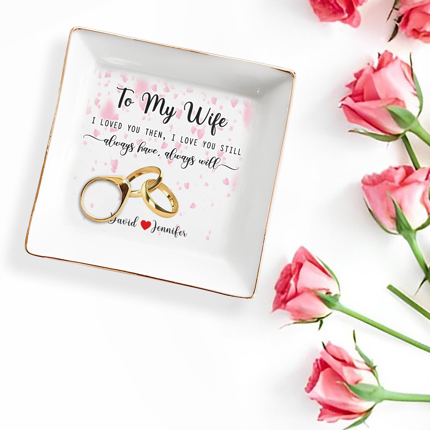 Wedding Anniversary Gift Featuring Wedding Rings And Hearts