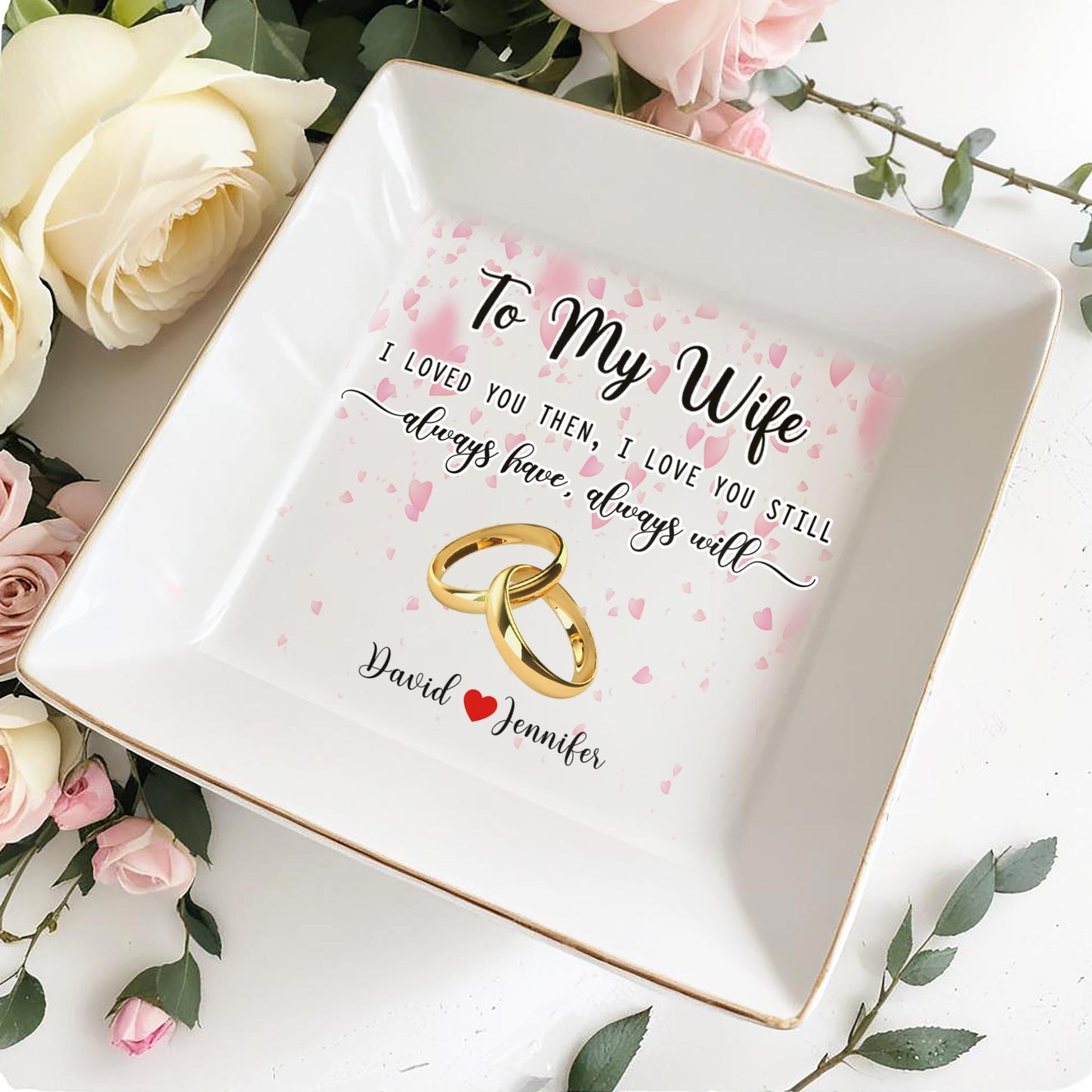 Wedding Anniversary Gift Featuring Wedding Rings And Hearts