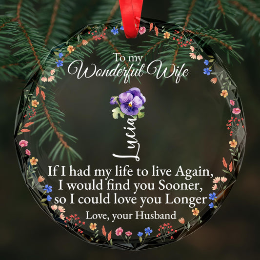 Love You Longer Romantic Flower Circle Glass Ornament