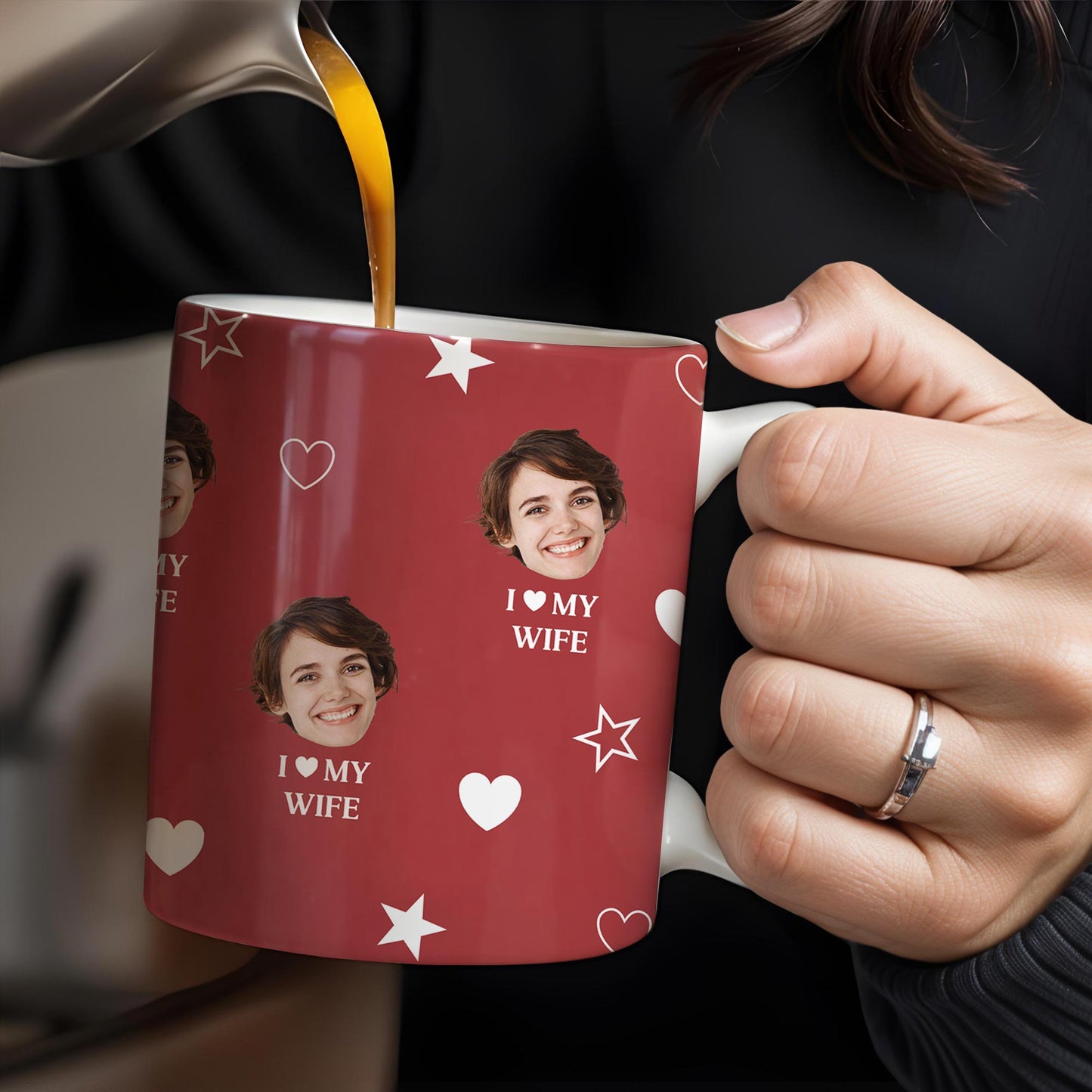 I Love My Wife Personalized Photo Mug With Hearts And Stars