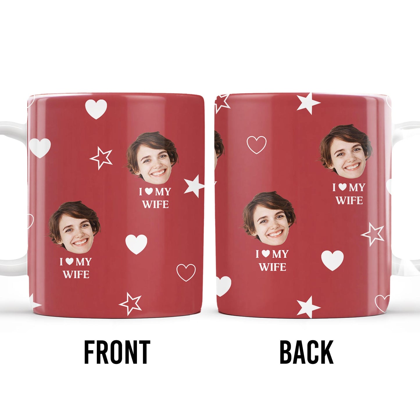 I Love My Wife Personalized Photo Mug With Hearts And Stars