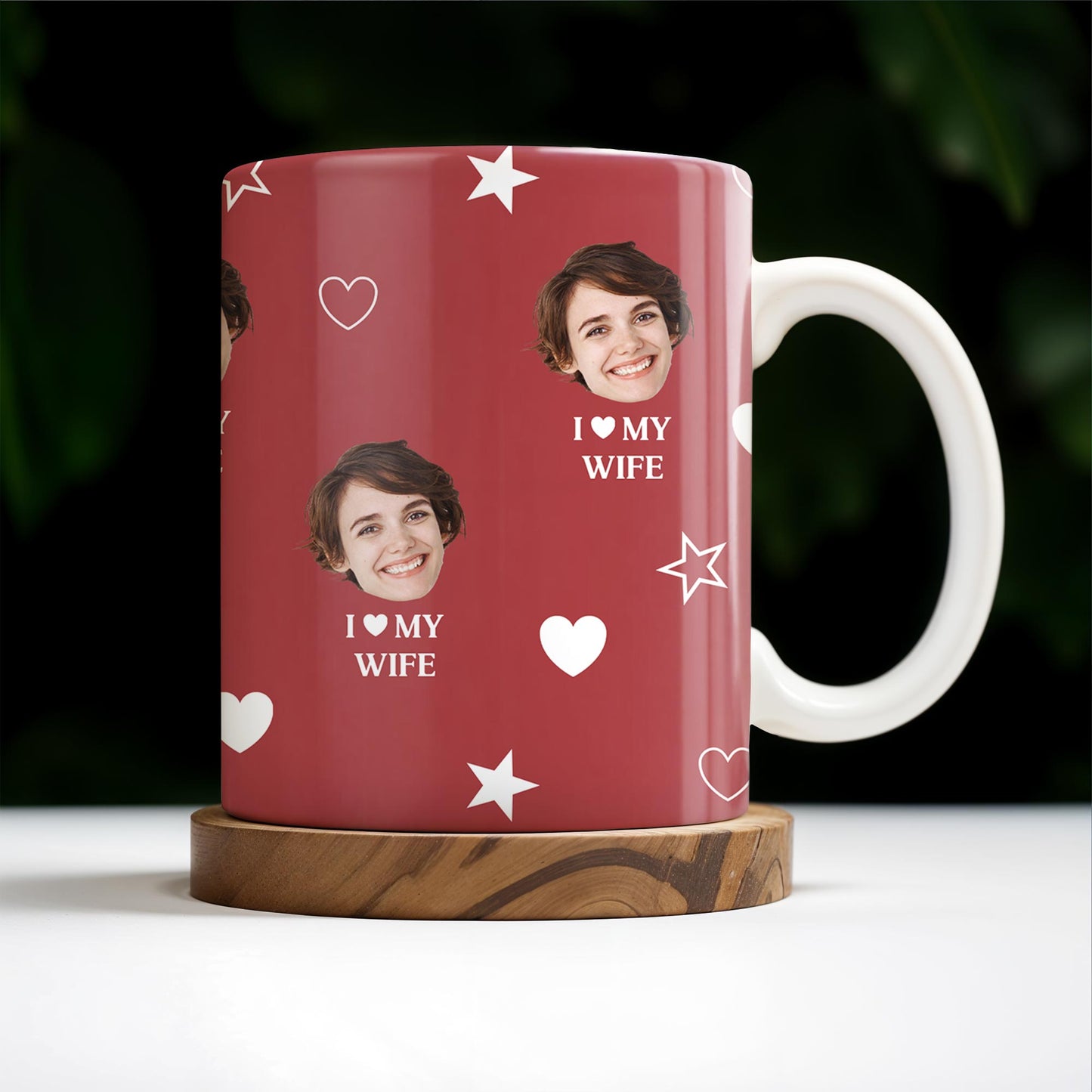 I Love My Wife Personalized Photo Mug With Hearts And Stars