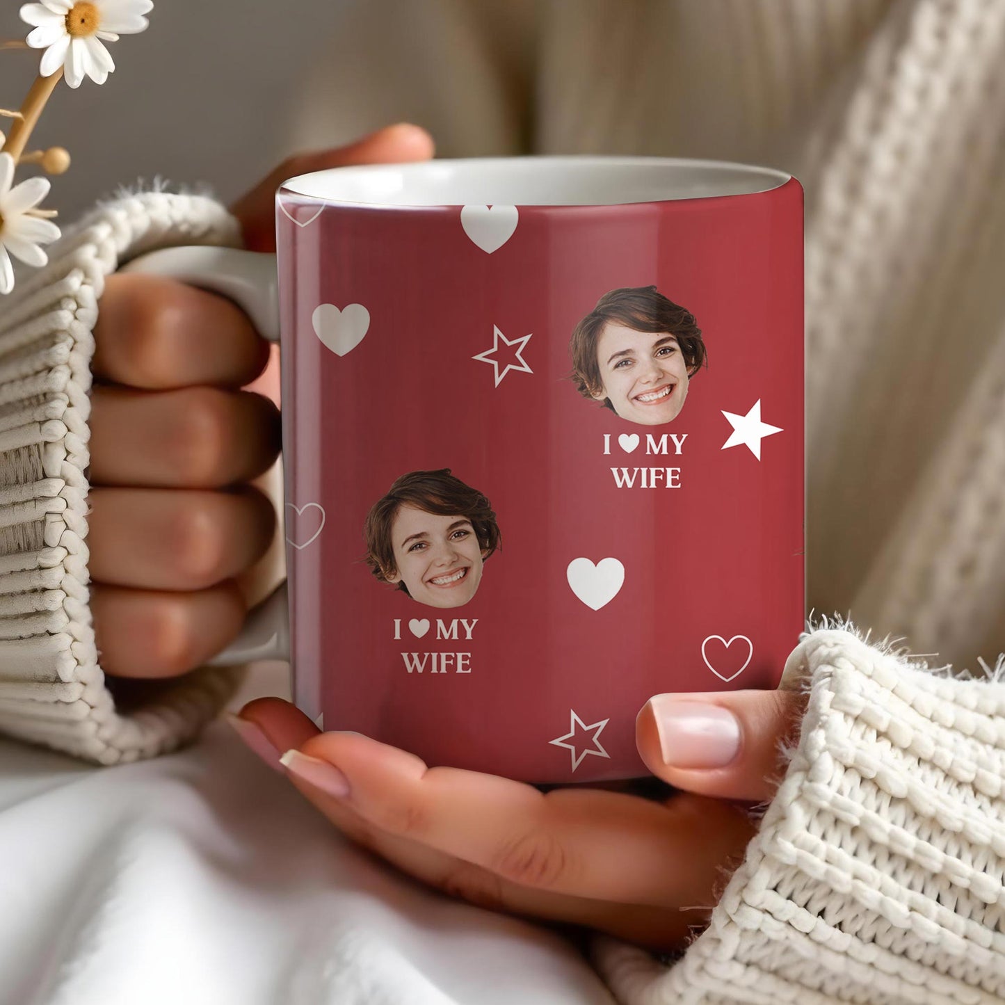 I Love My Wife Personalized Photo Mug With Hearts And Stars