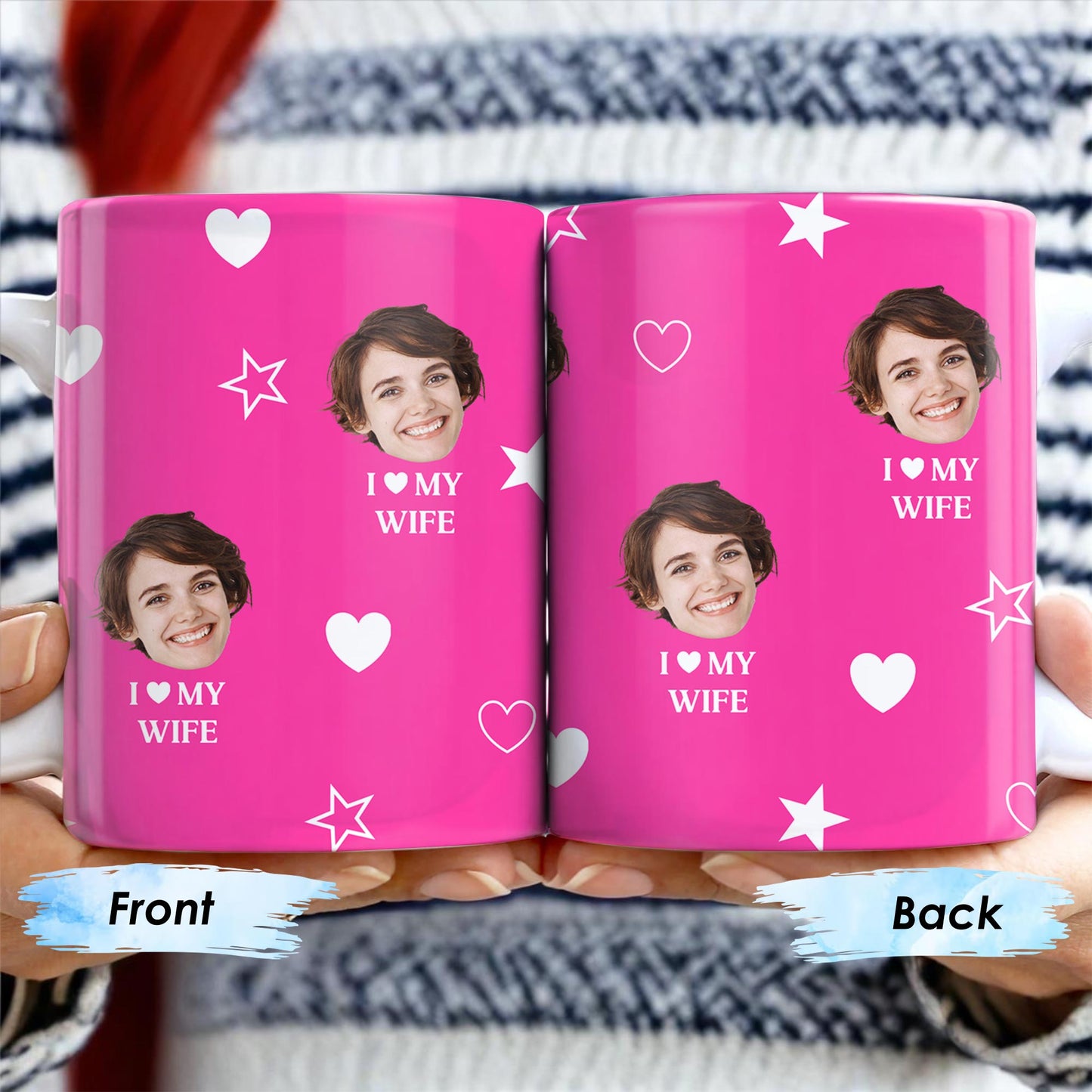 I Love My Wife Personalized Photo Mug With Hearts And Stars