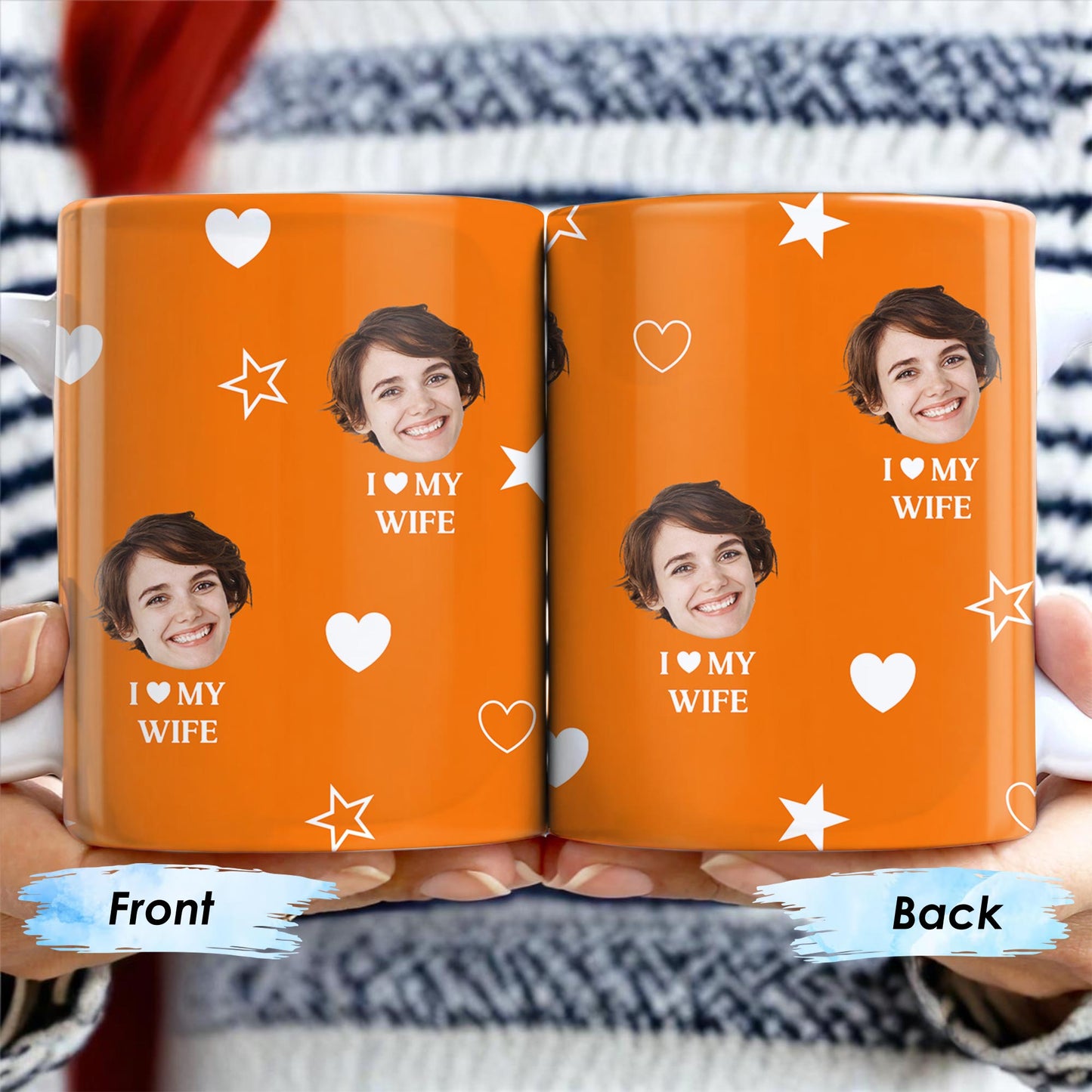 I Love My Wife Personalized Photo Mug With Hearts And Stars