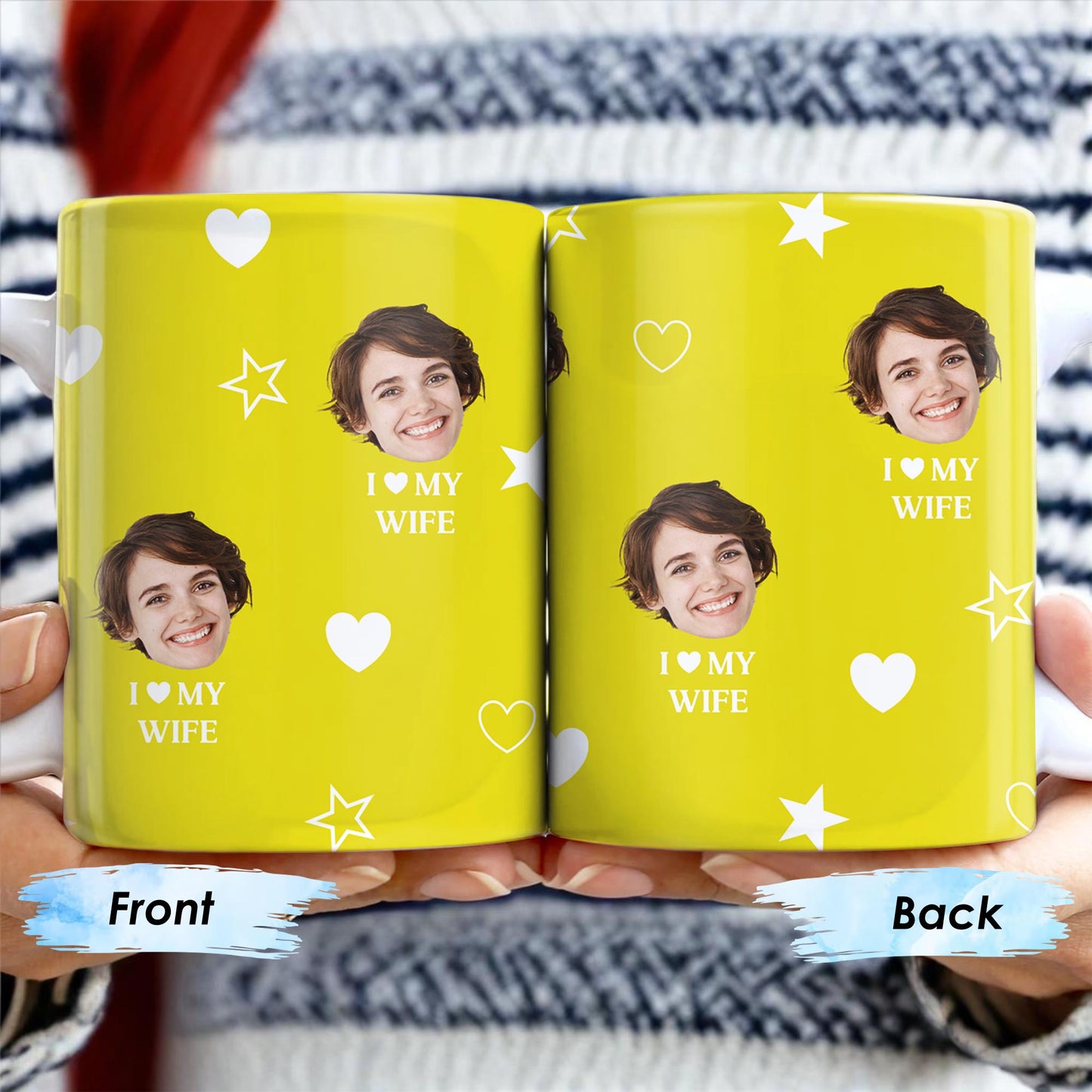 I Love My Wife Personalized Photo Mug With Hearts And Stars