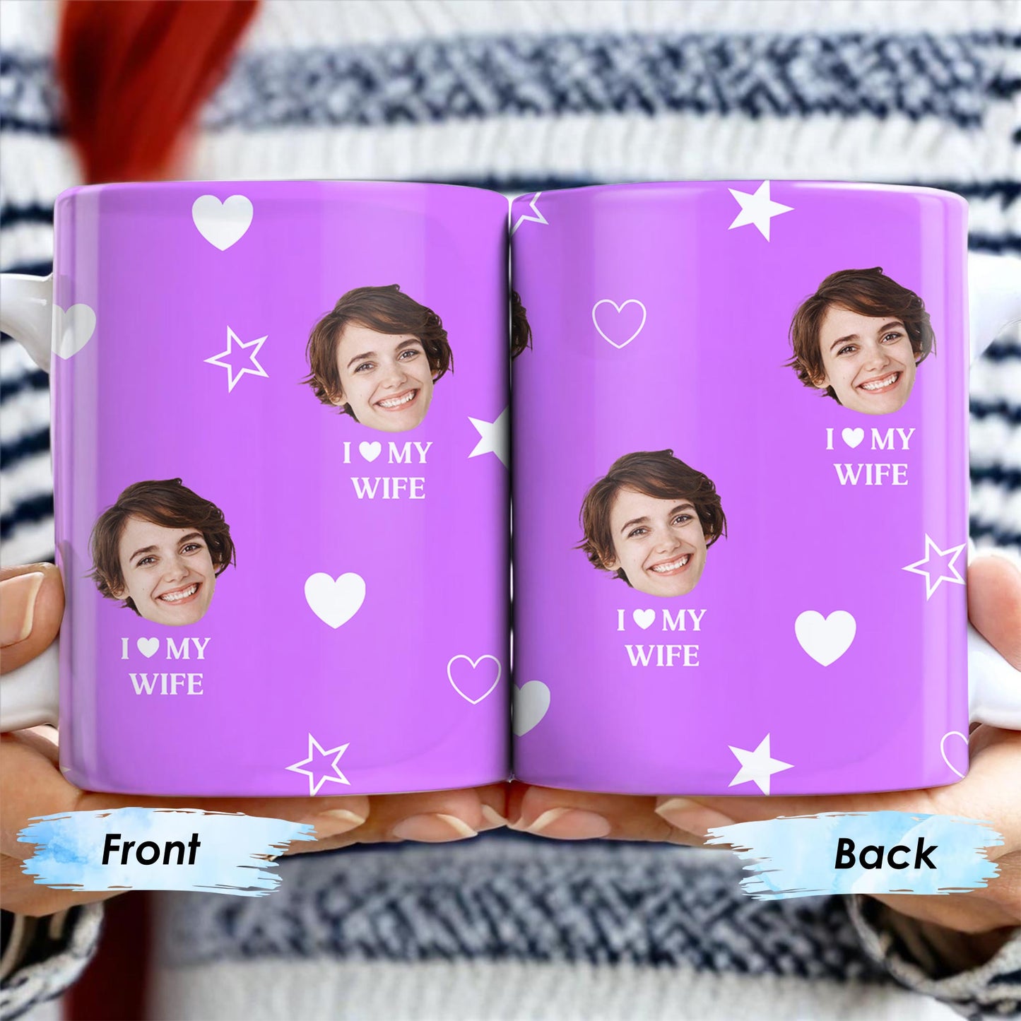 I Love My Wife Personalized Photo Mug With Hearts And Stars