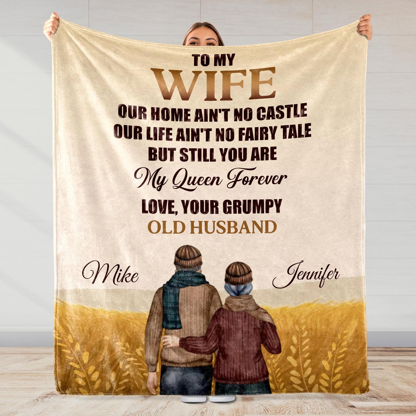 Love Declaration To Wife From Grumpy Old Husband - Personalized Custom Blanket - WIF033_BLK