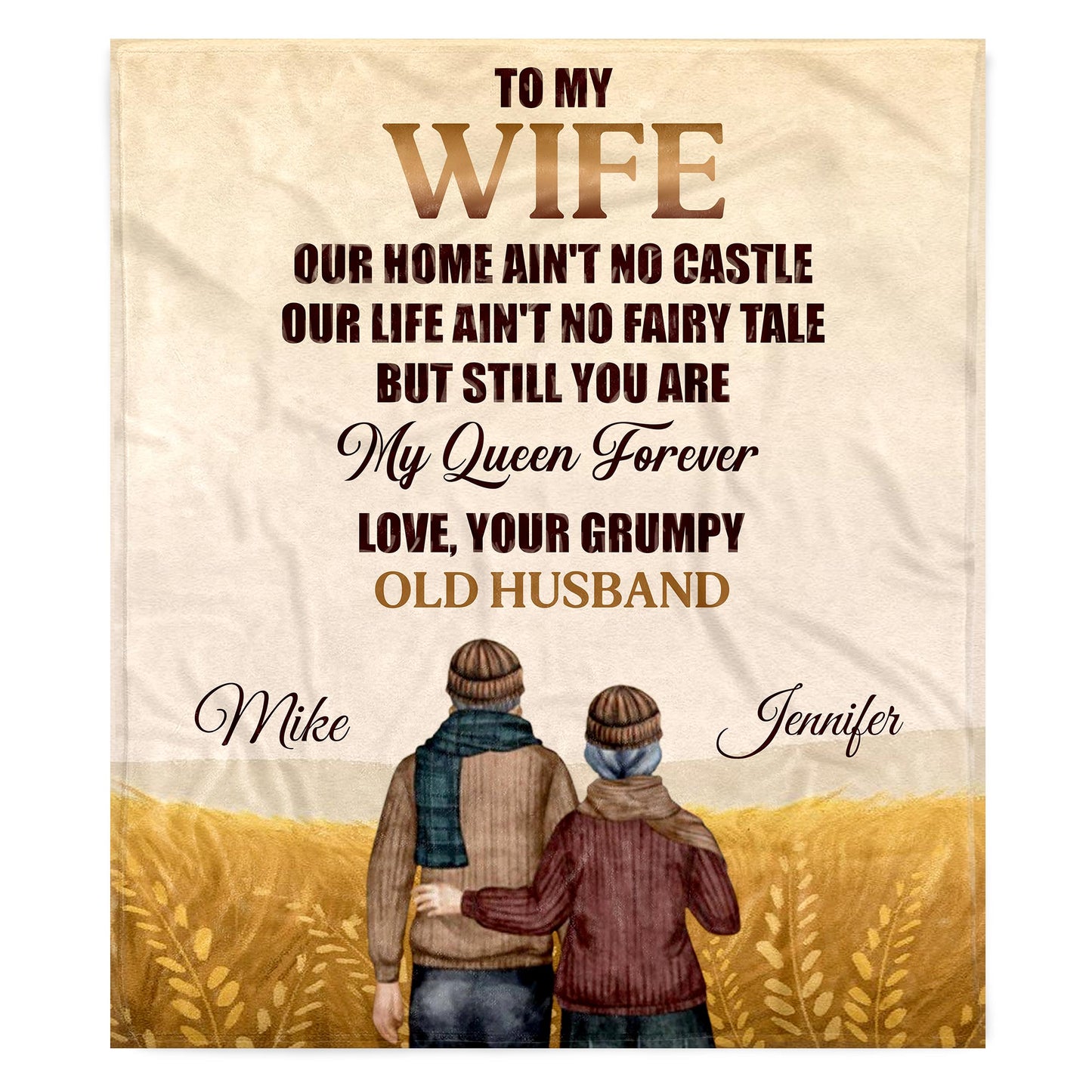 Love Declaration To Wife From Grumpy Old Husband - Personalized Custom Blanket - WIF033_BLK