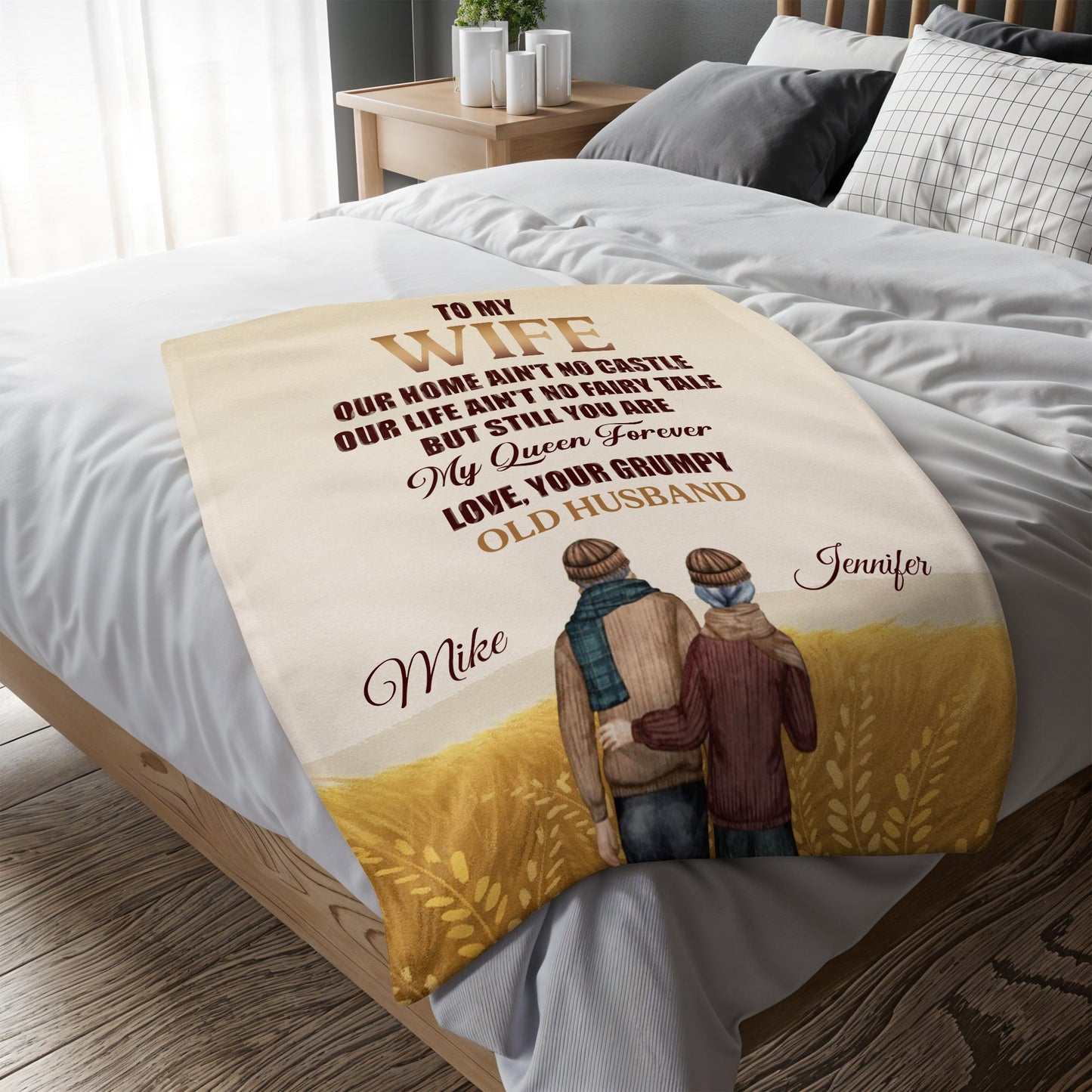 Love Declaration To Wife From Grumpy Old Husband - Personalized Custom Blanket - WIF033_BLK