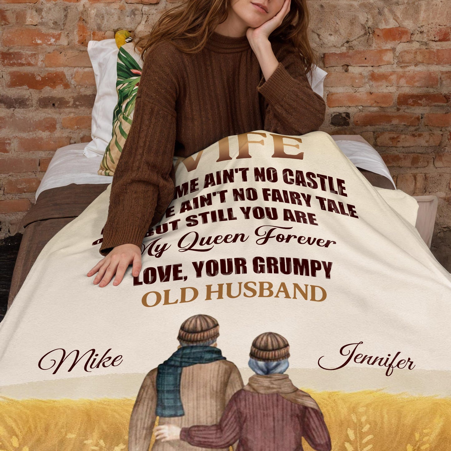 Love Declaration To Wife From Grumpy Old Husband - Personalized Custom Blanket - WIF033_BLK