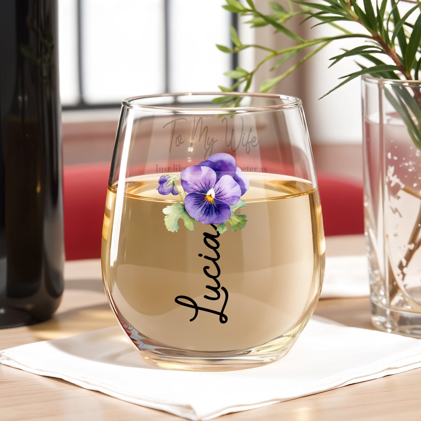Love With Age Wine Glass Featuring Flowers and Sweet Message - Personalized Stemless Wine Glass - WIF042_WIGL