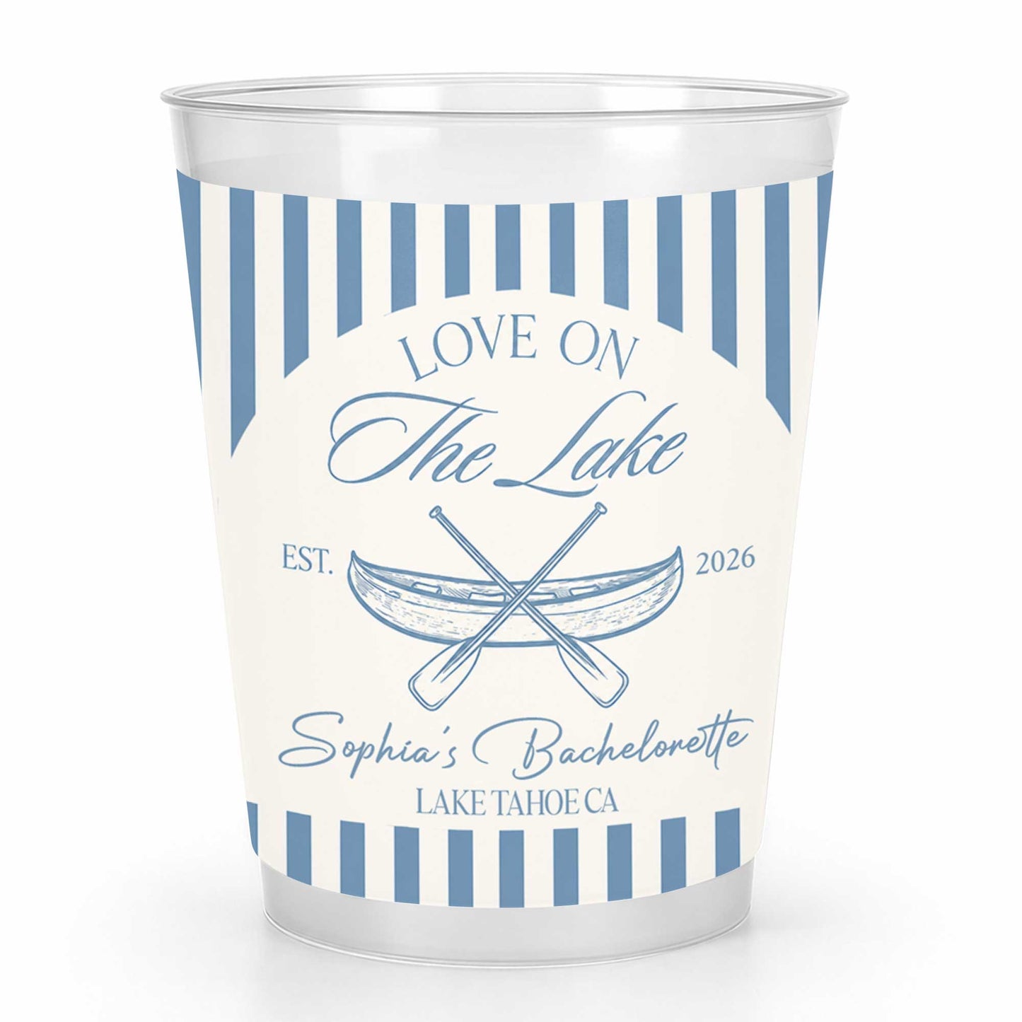 Love On The Lake Bachelorette Canoe And Nautical Stripes - Personalized Frosted Cups - WIF086_FCUP
