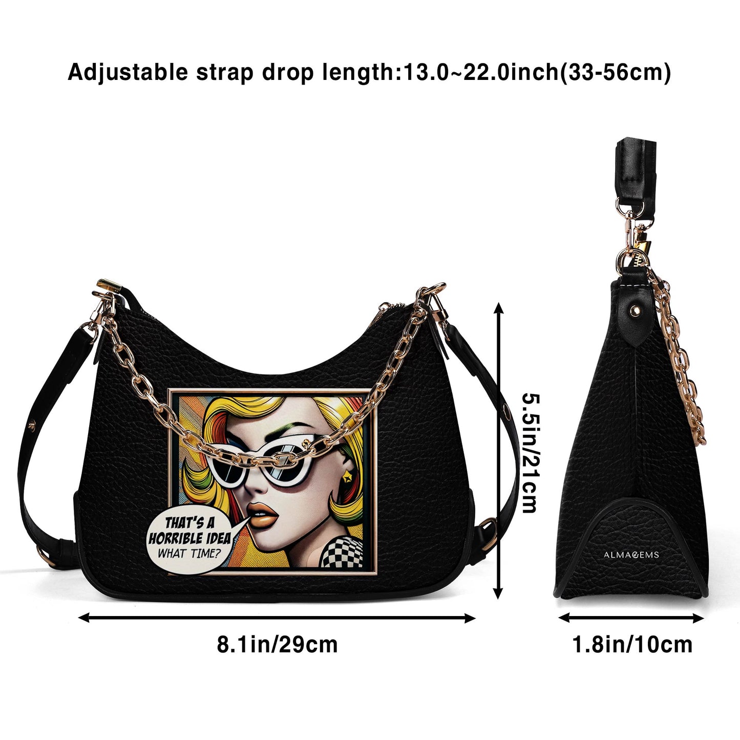 À quelle heure ? - Sac à main bandoulière personnalisé avec chaîne - WT01CH