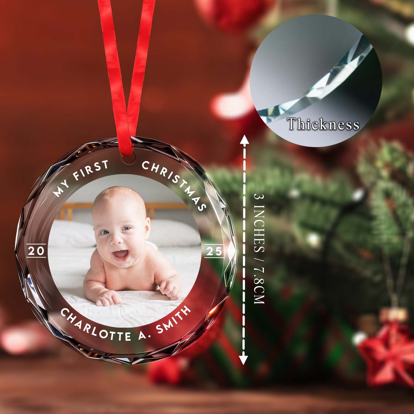 My First Christmas Baby's Keepsake Ornament - Personalized Custom Circle Glass Ornament - XMAS004_CGOR