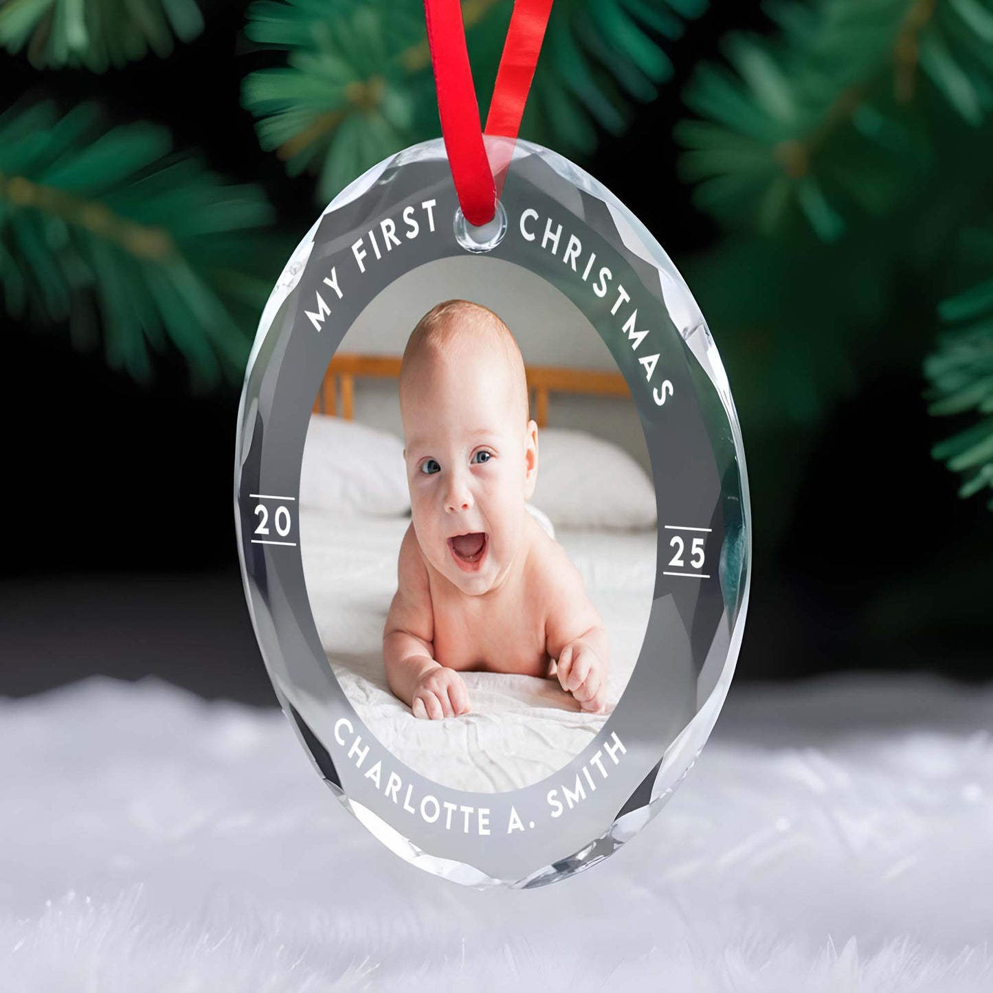 My First Christmas Baby's Keepsake Ornament - Personalized Custom Circle Glass Ornament - XMAS004_CGOR