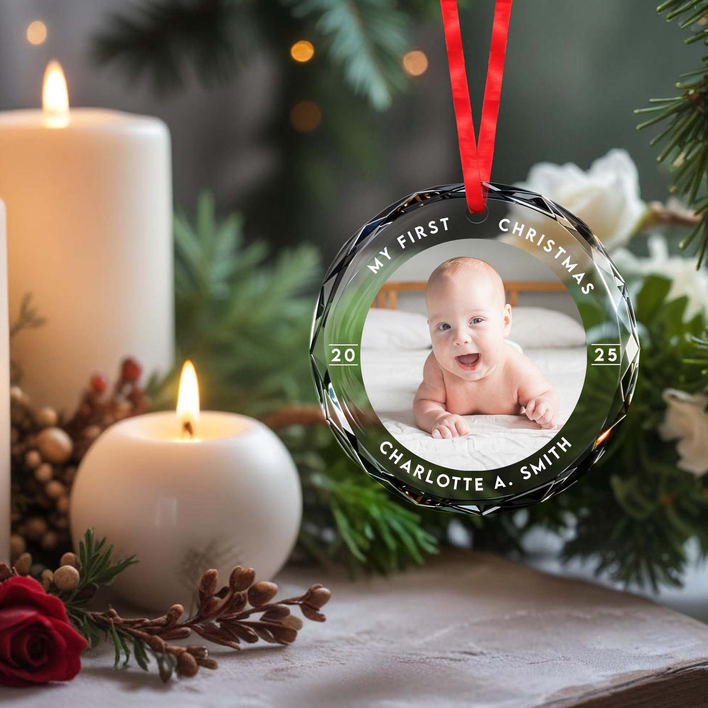 My First Christmas Baby's Keepsake Ornament - Personalized Custom Circle Glass Ornament - XMAS004_CGOR