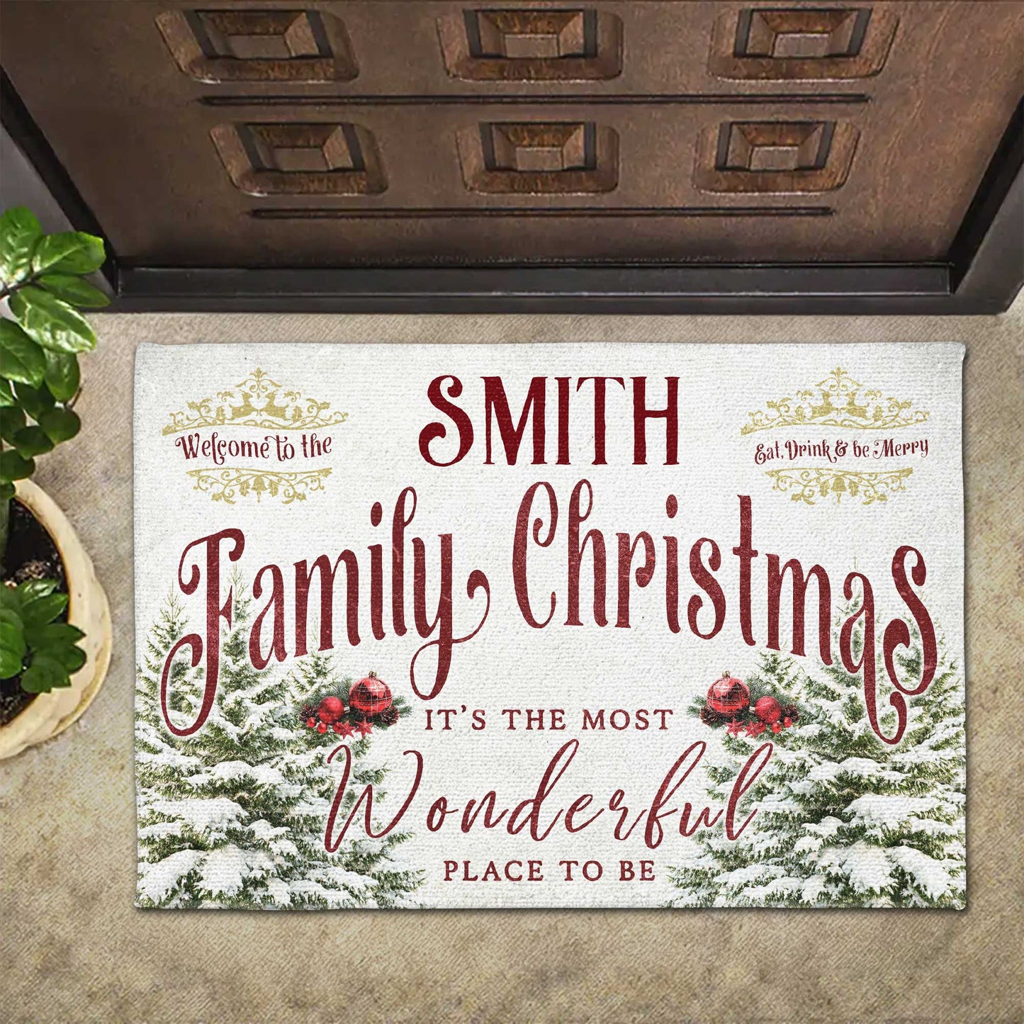 Welcome To The Family Christmas With Trees And Ornaments