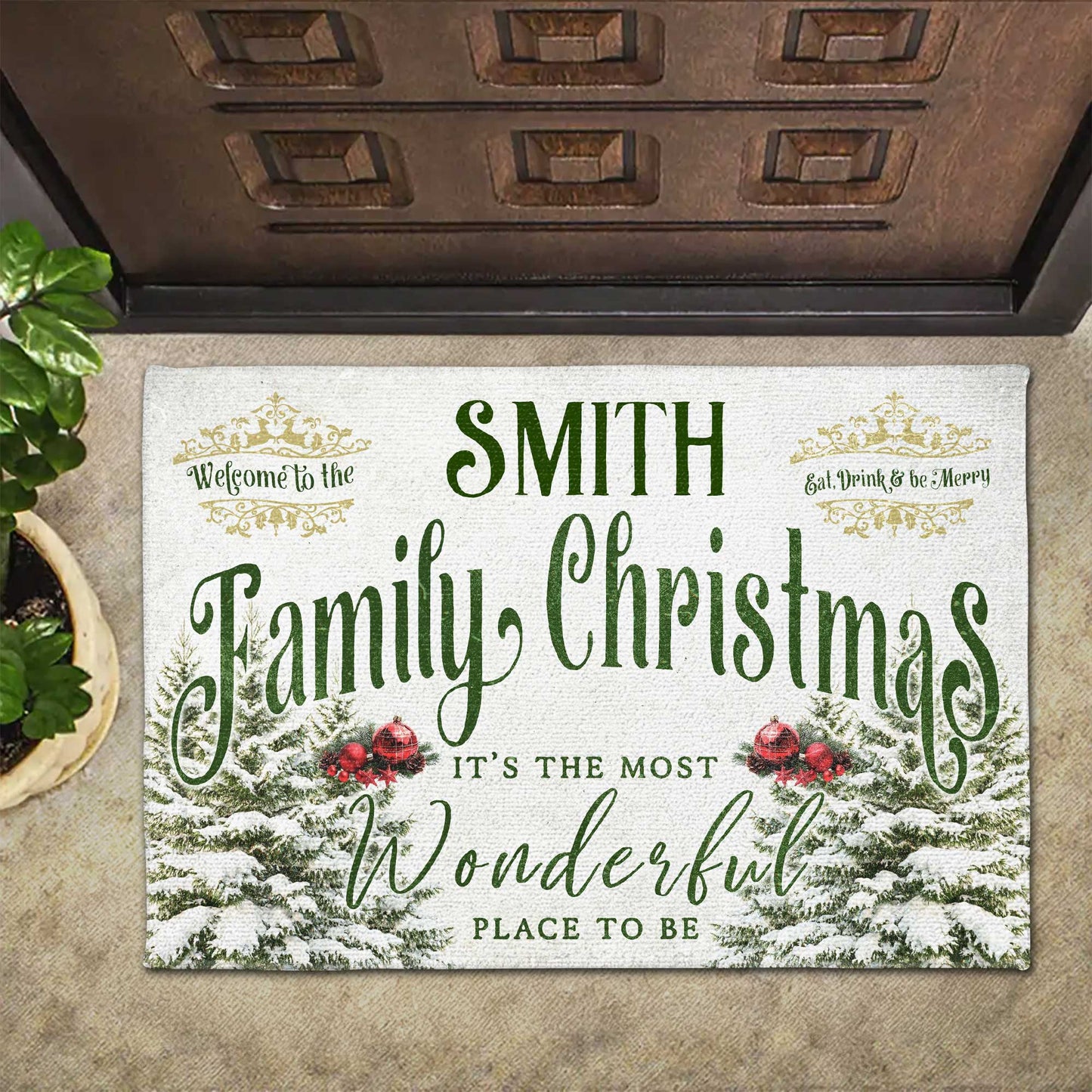 Welcome To The Family Christmas With Trees And Ornaments
