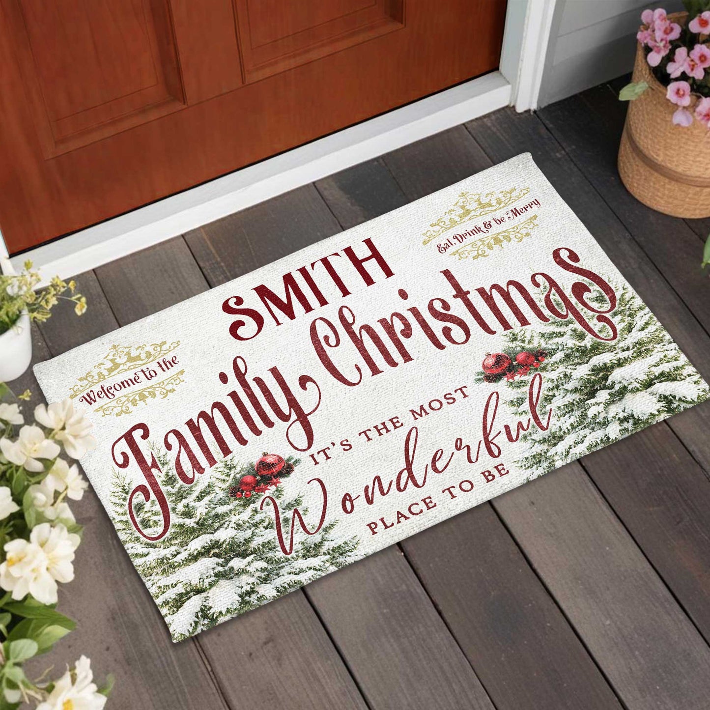 Welcome To The Family Christmas With Trees And Ornaments