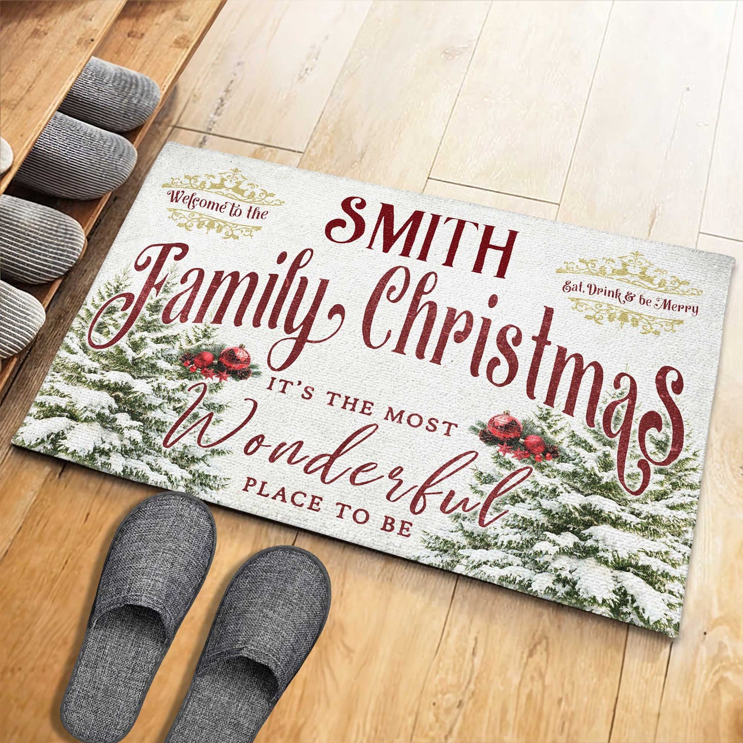 Welcome To The Family Christmas With Trees And Ornaments