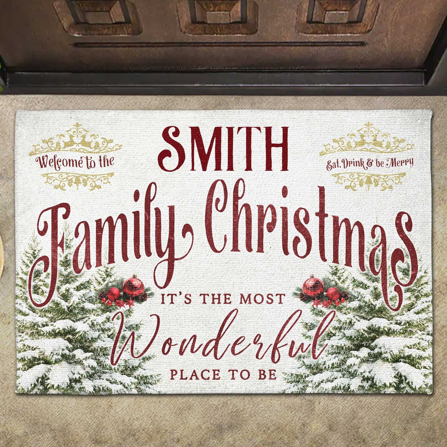 Welcome To The Family Christmas With Trees And Ornaments