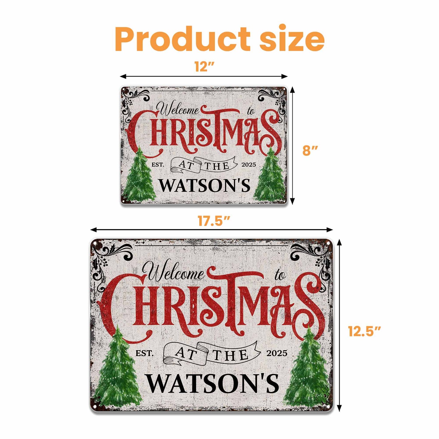Welcome To Christmas At The Watson's With Christmas Trees - Personalized Metal Sign - XMAS017_MSIGN