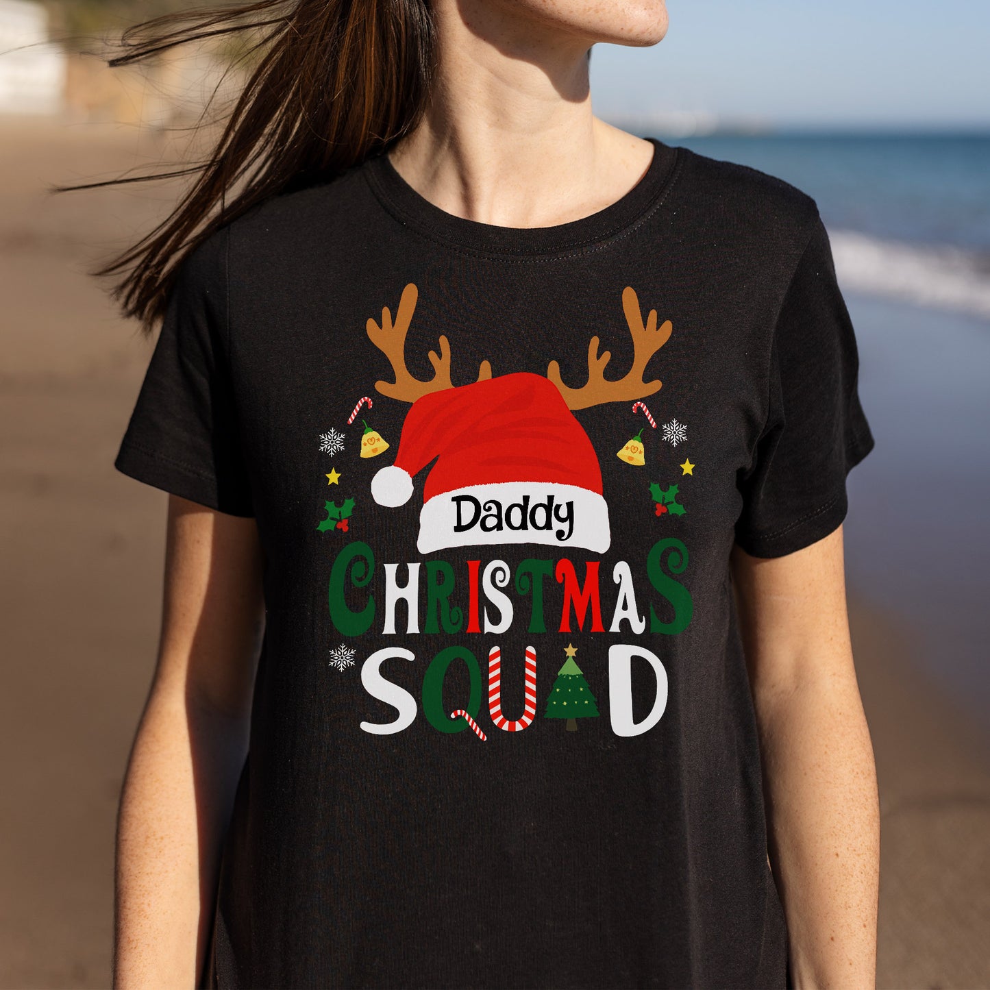 Daddy Christmas Squad With Reindeer Antlers And Santa Hat