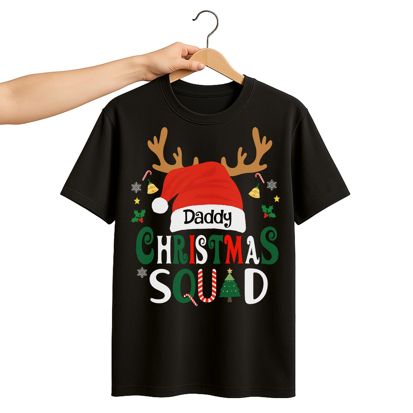 Daddy Christmas Squad With Reindeer Antlers And Santa Hat