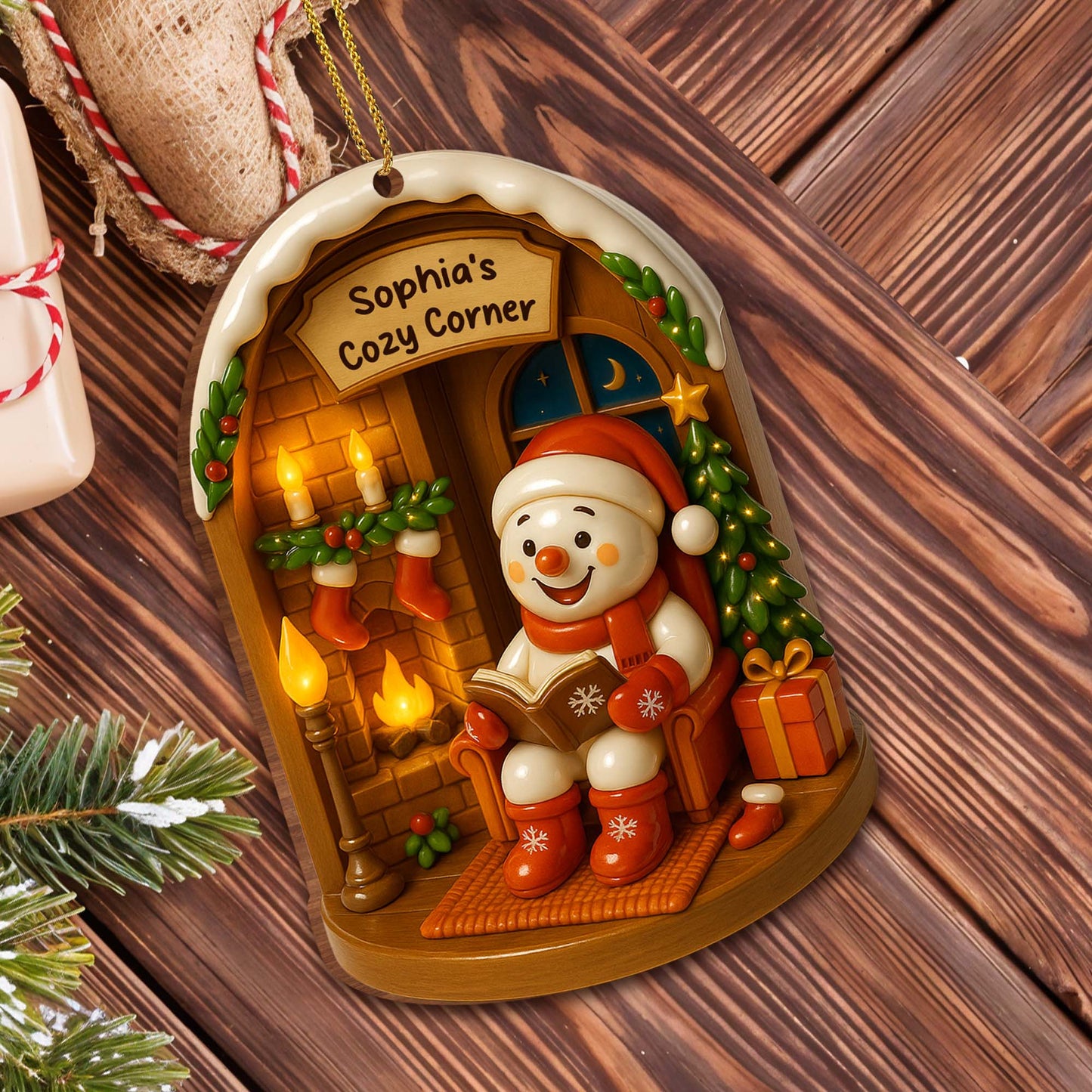 Create A Warm And Cozy Corner This Holiday Season - Personalized Custom Wood Ornament, Custom Shaped - XMAS040_WDO
