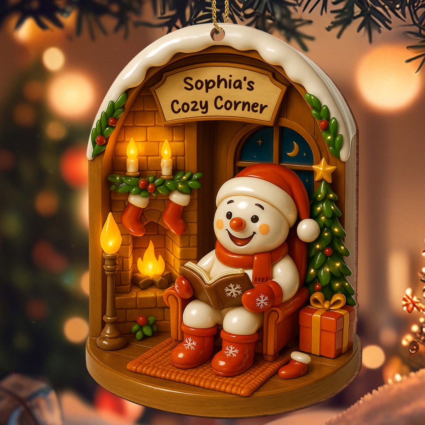 Create A Warm And Cozy Corner This Holiday Season - Personalized Custom Wood Ornament, Custom Shaped - XMAS040_WDO