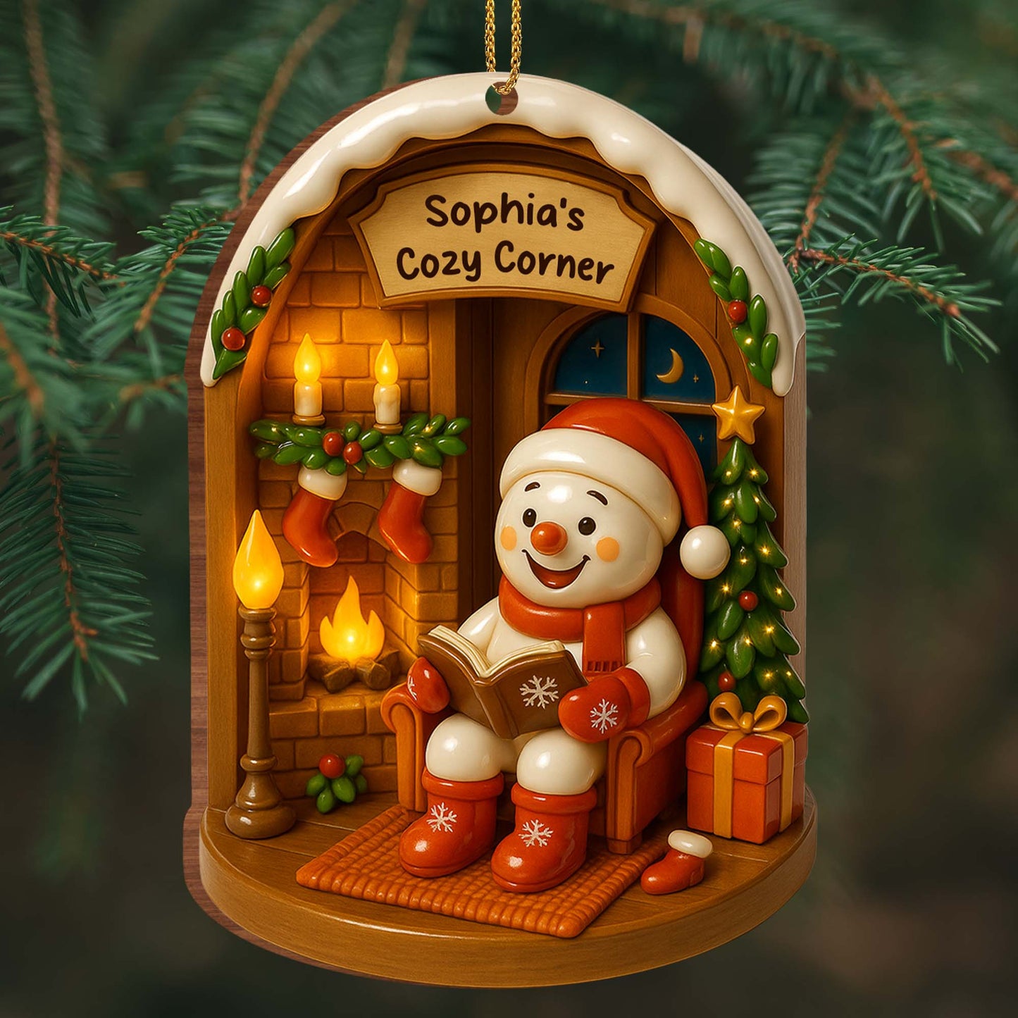 Create A Warm And Cozy Corner This Holiday Season - Personalized Custom Wood Ornament, Custom Shaped - XMAS040_WDO
