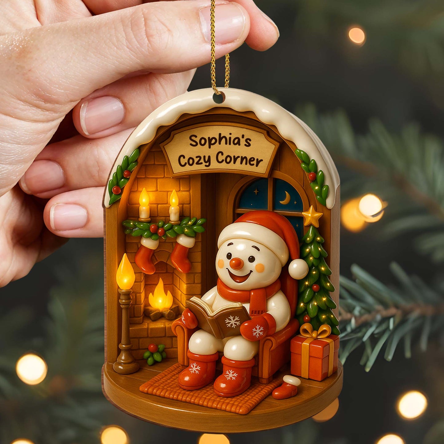 Create A Warm And Cozy Corner This Holiday Season - Personalized Custom Wood Ornament, Custom Shaped - XMAS040_WDO