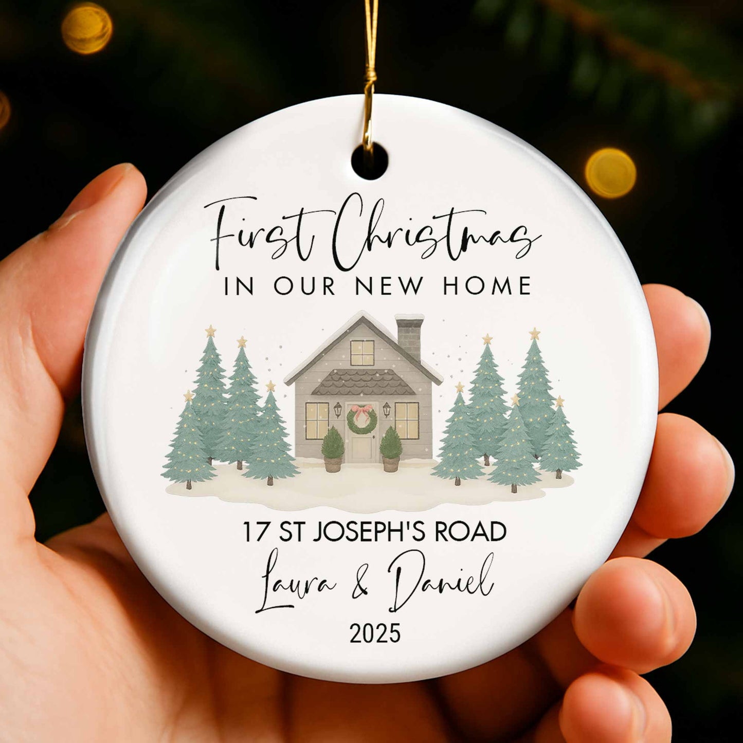 First Christmas In Our New Home With House And Trees