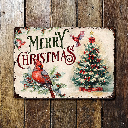 Merry Christmas With Cardinal And Christmas Tree